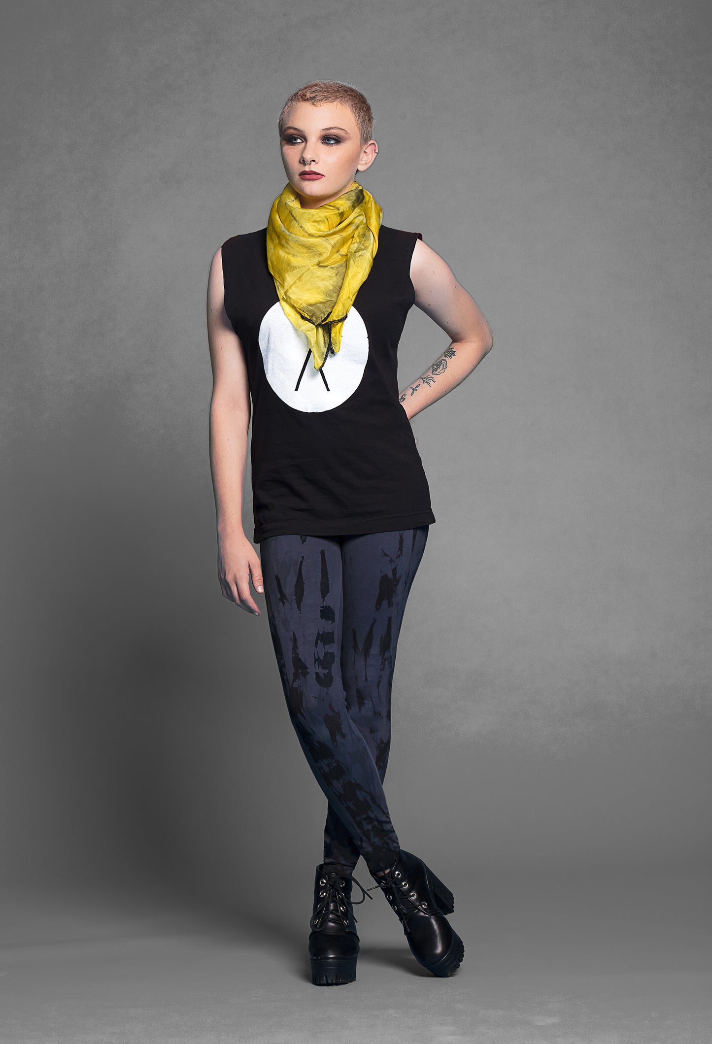 yellow & black smoke tie dye silk scarf | Lightweight