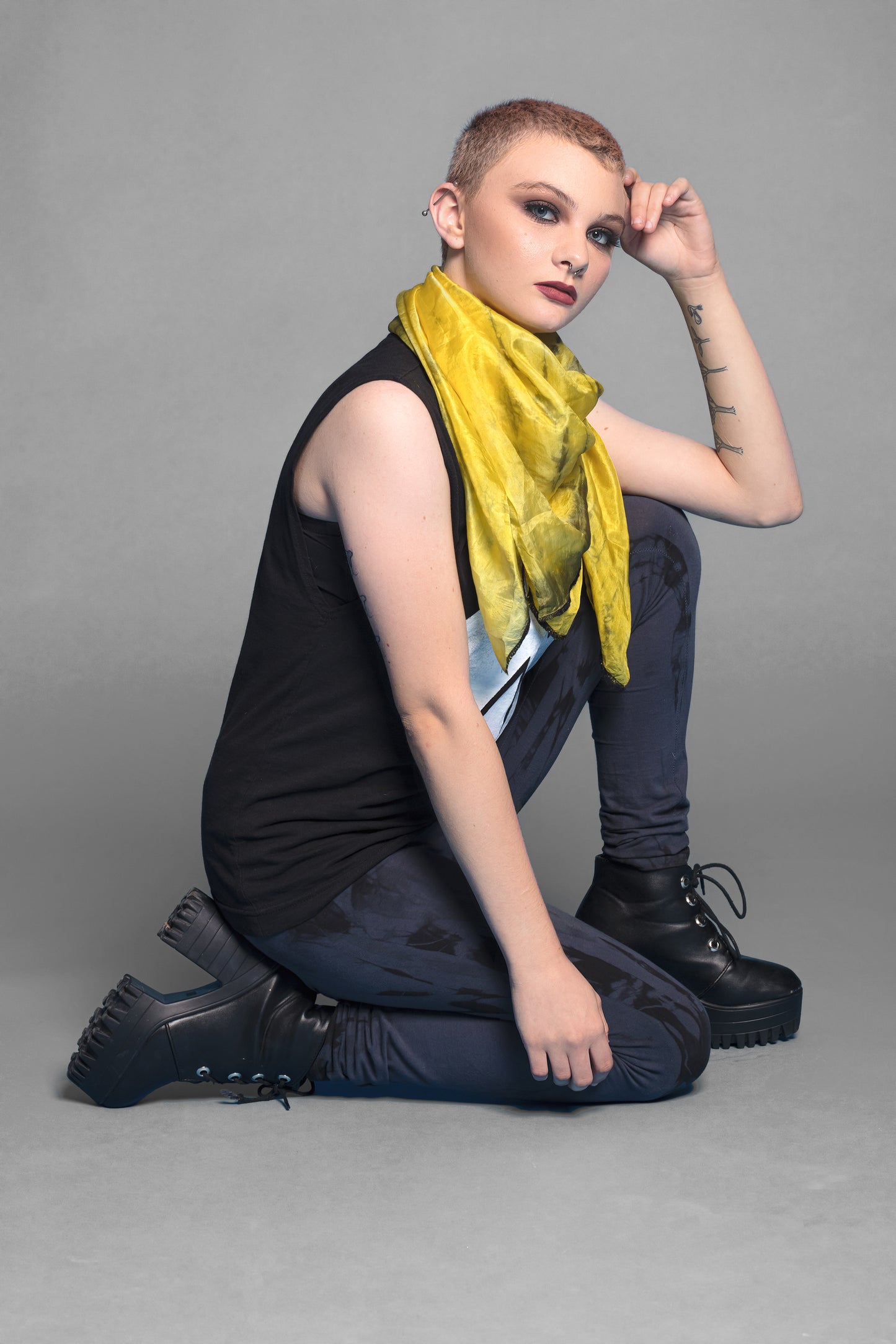 yellow & black smoke tie dye silk scarf | Lightweight