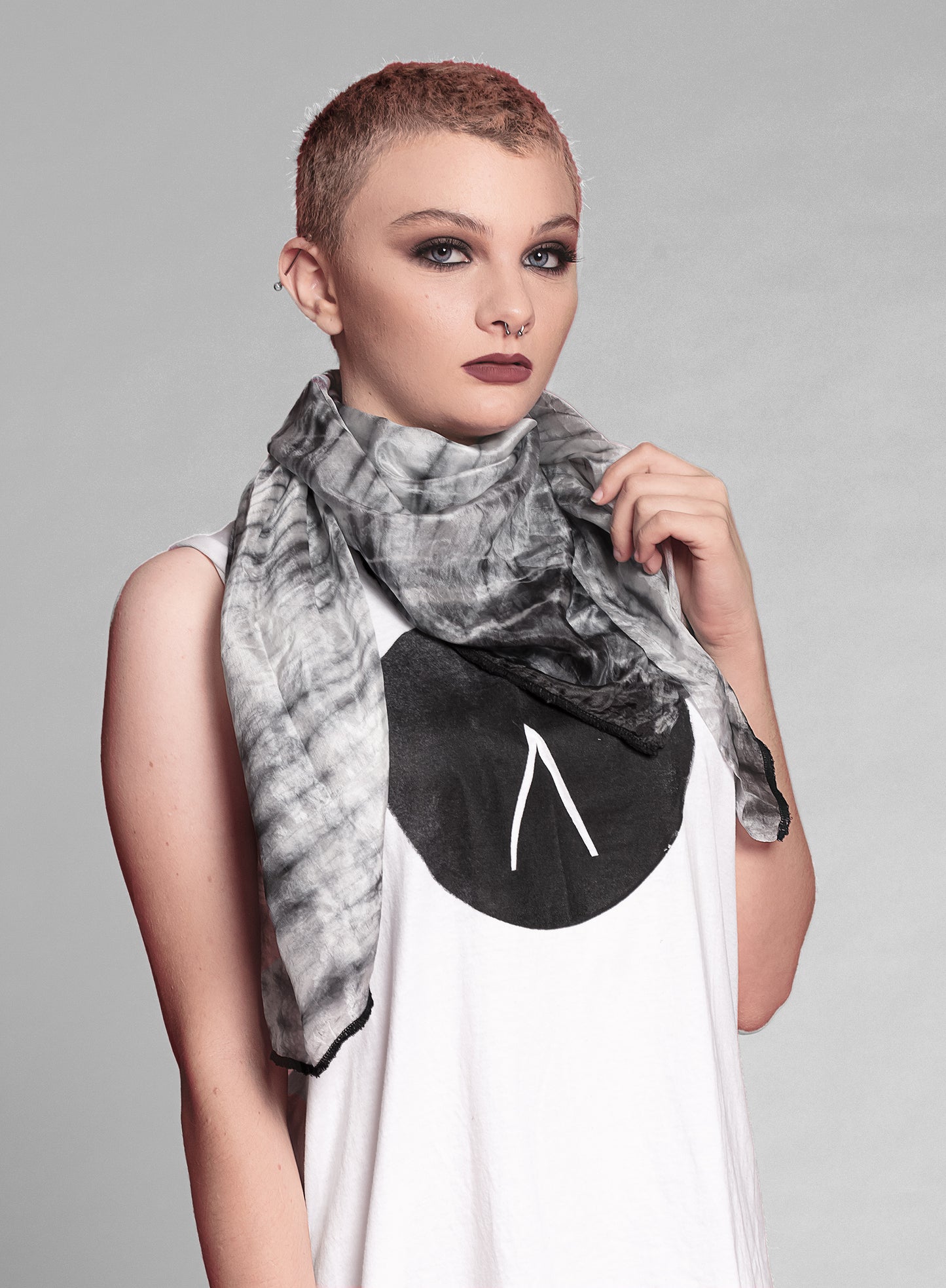 Black smoke tie dye genuine silk scarf | lightweight