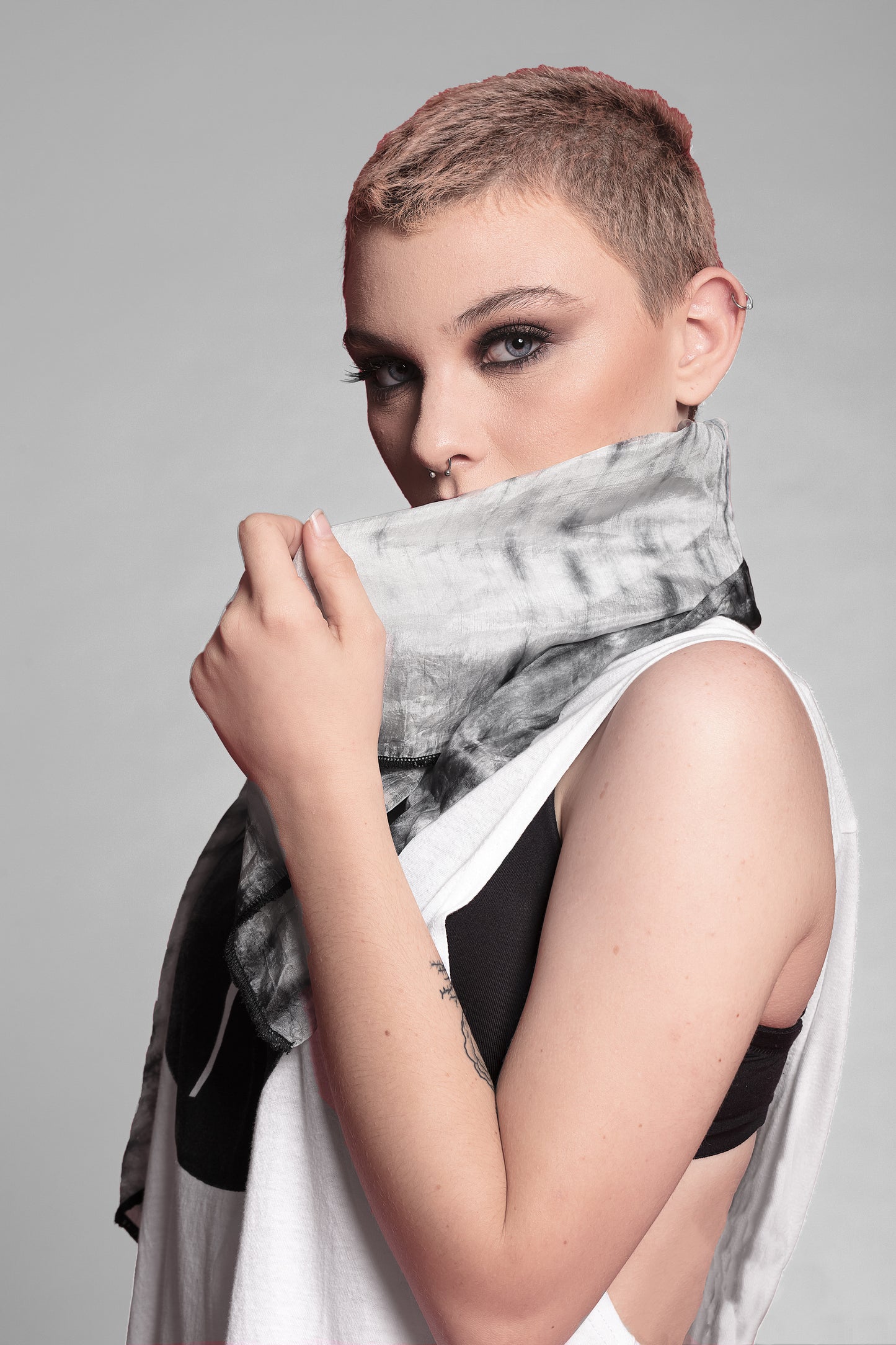 Black smoke tie dye genuine silk scarf | lightweight