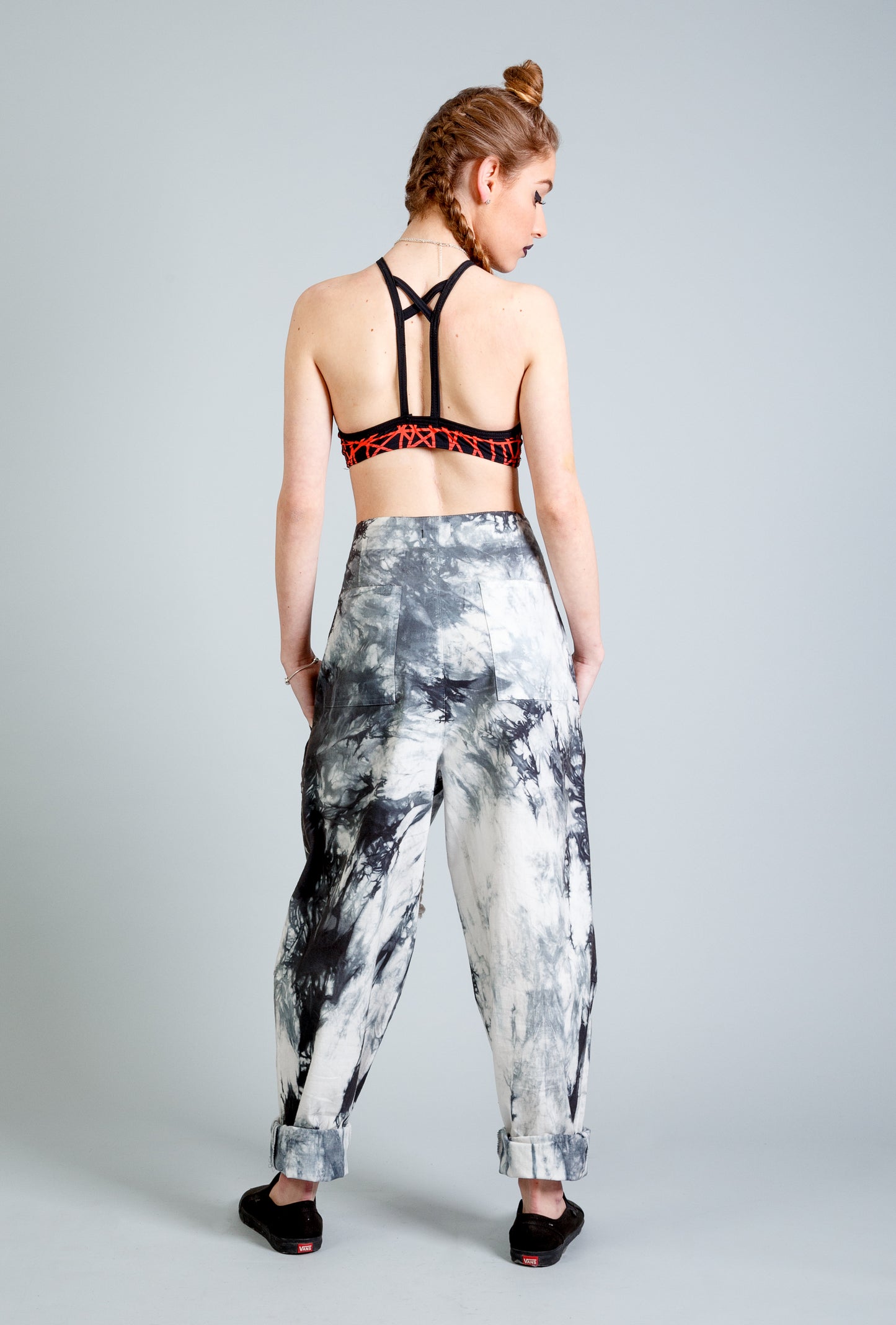 the kickbacks Slouchy drawstring black smoke tie dye slouch pants