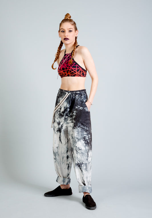 the kickbacks Slouchy drawstring black smoke tie dye slouch pants