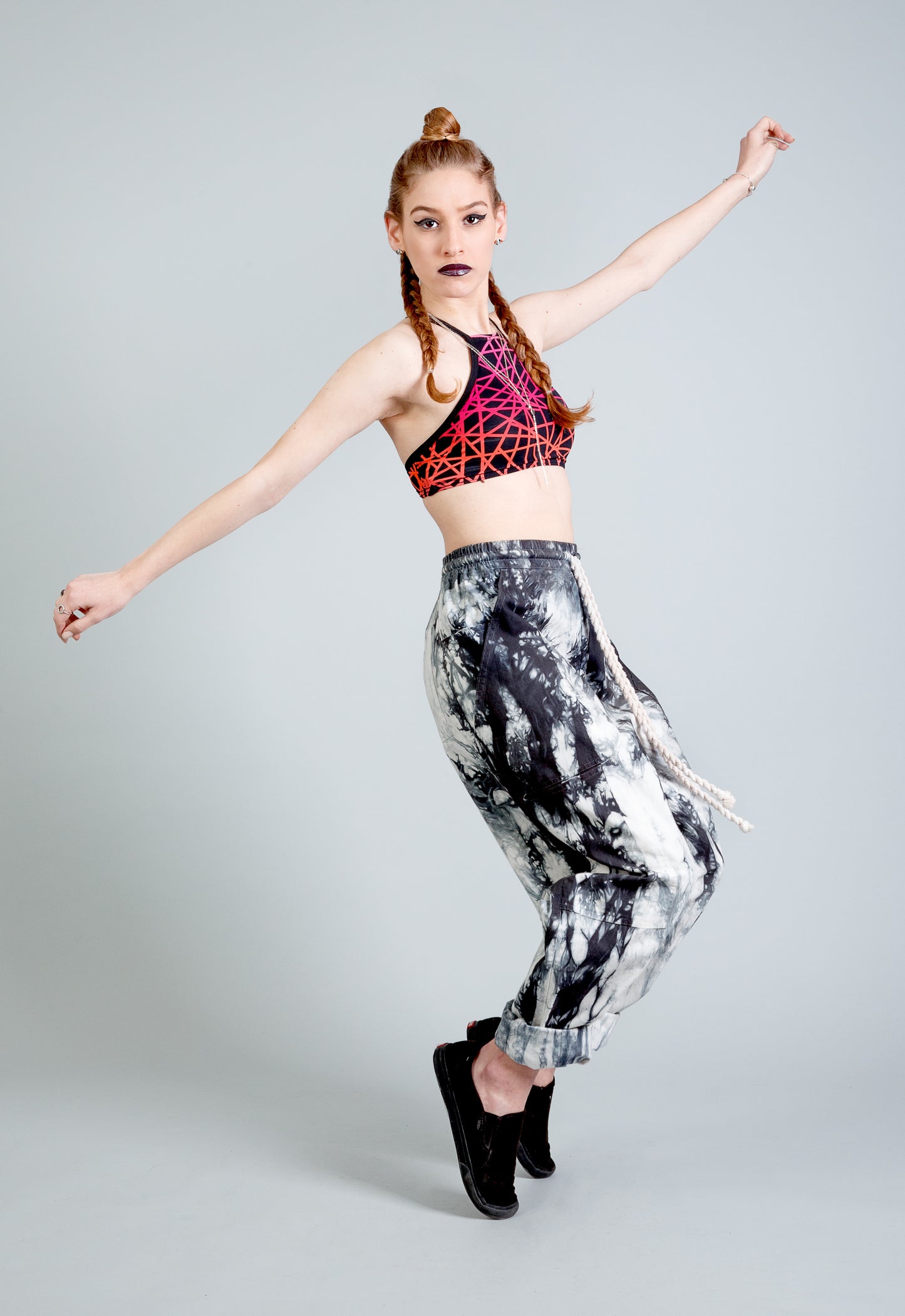 the kickbacks Slouchy drawstring black smoke tie dye slouch pants