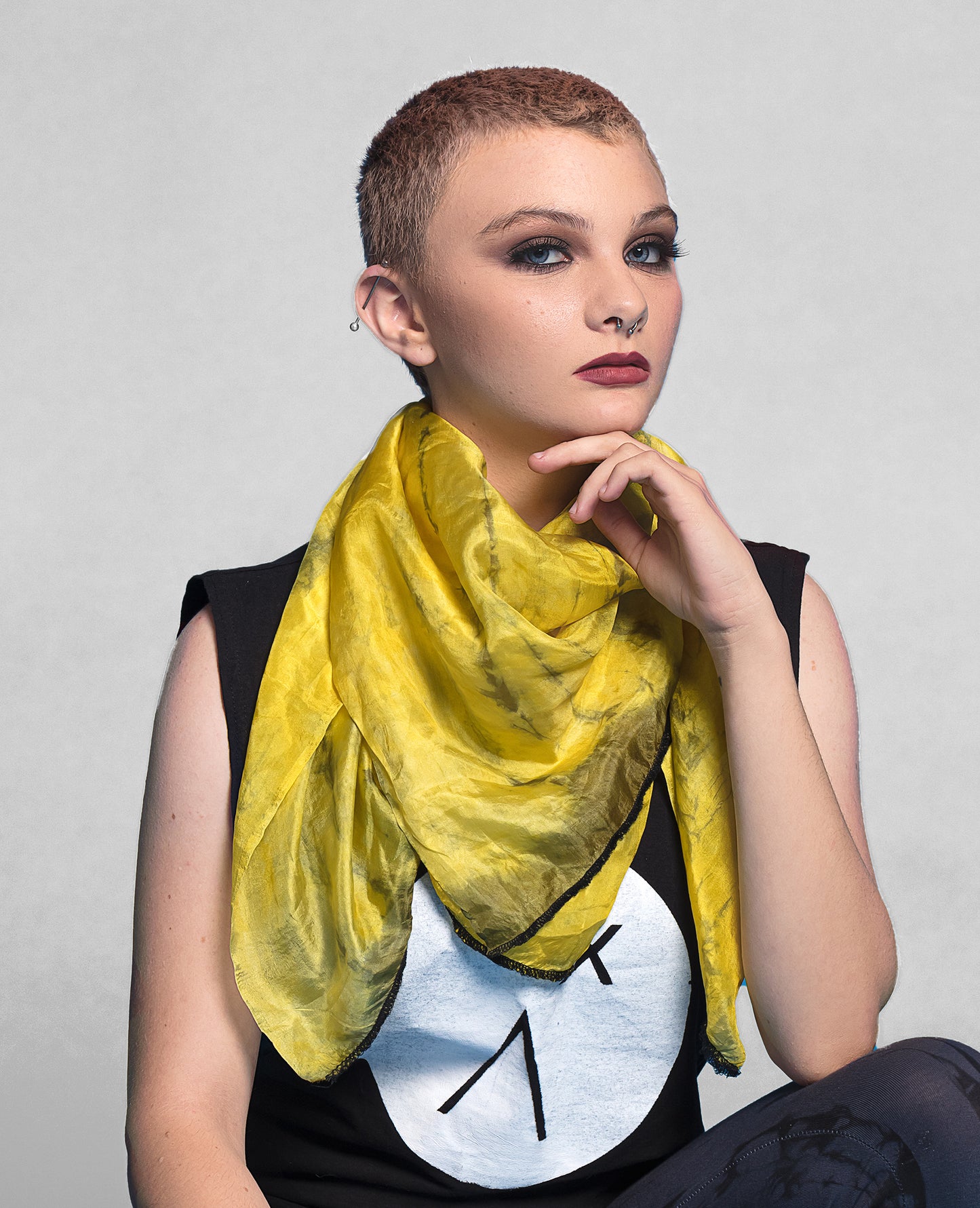 yellow & black smoke tie dye silk scarf | Lightweight