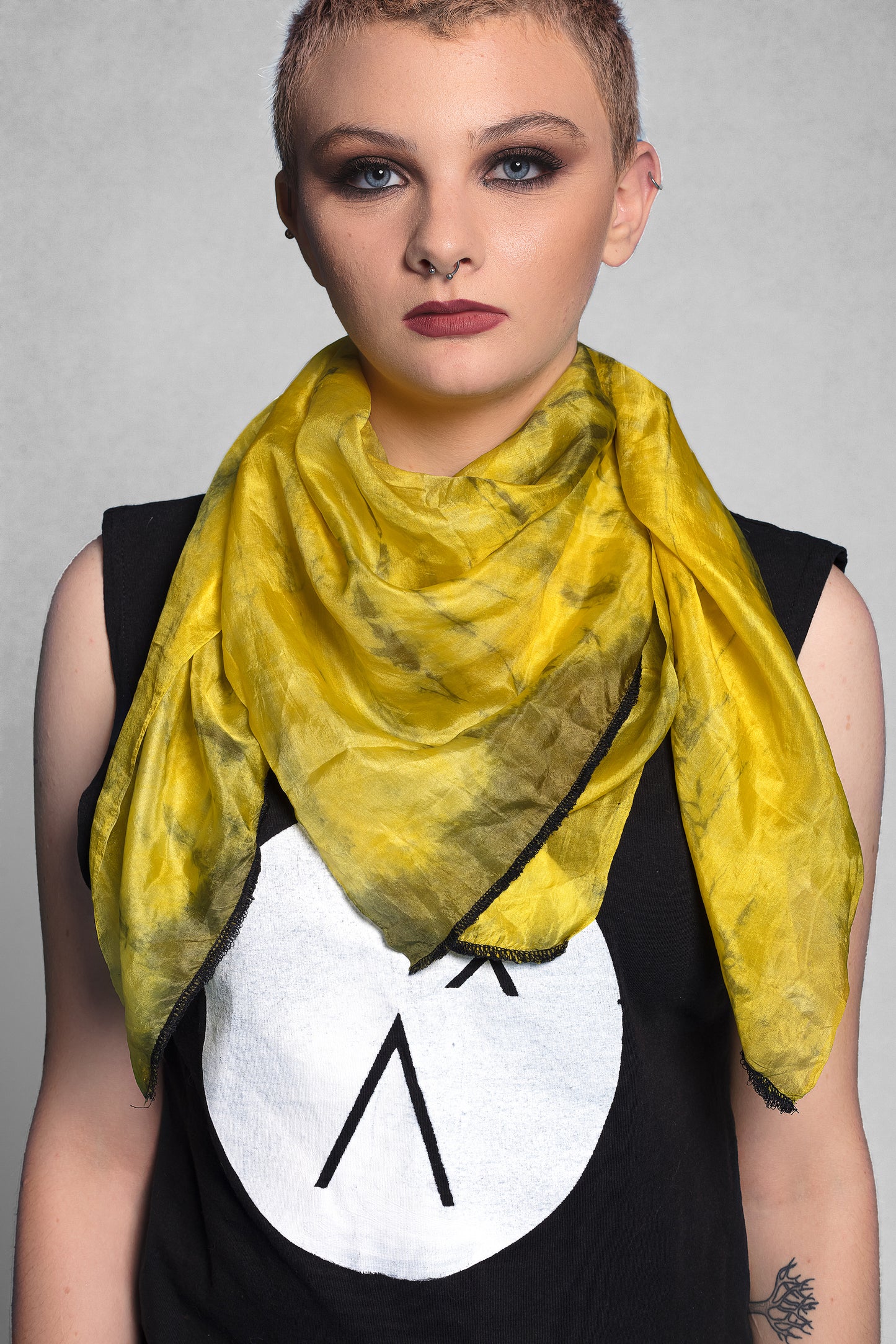 yellow & black smoke tie dye silk scarf | Lightweight