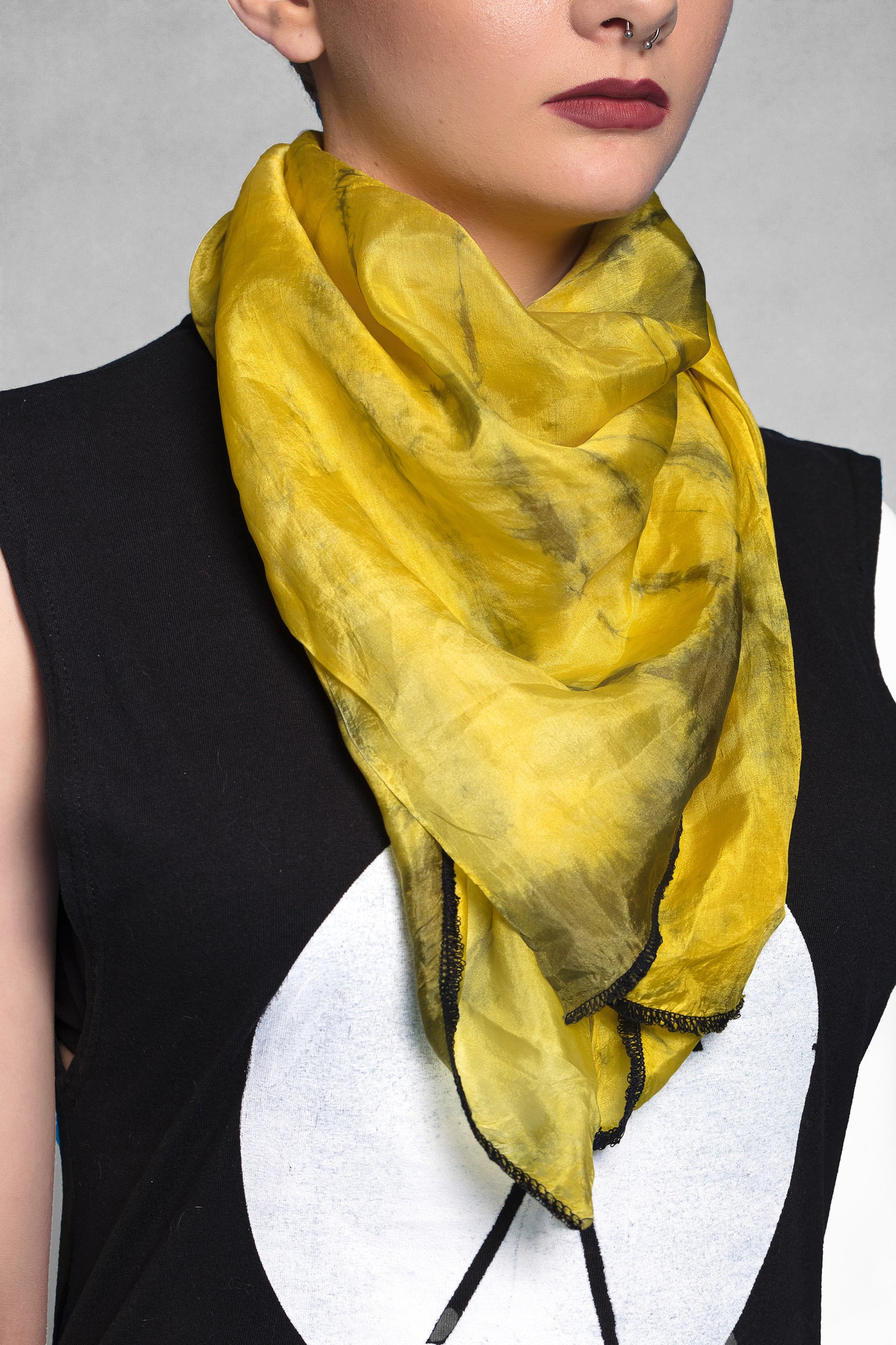 yellow & black smoke tie dye silk scarf | Lightweight