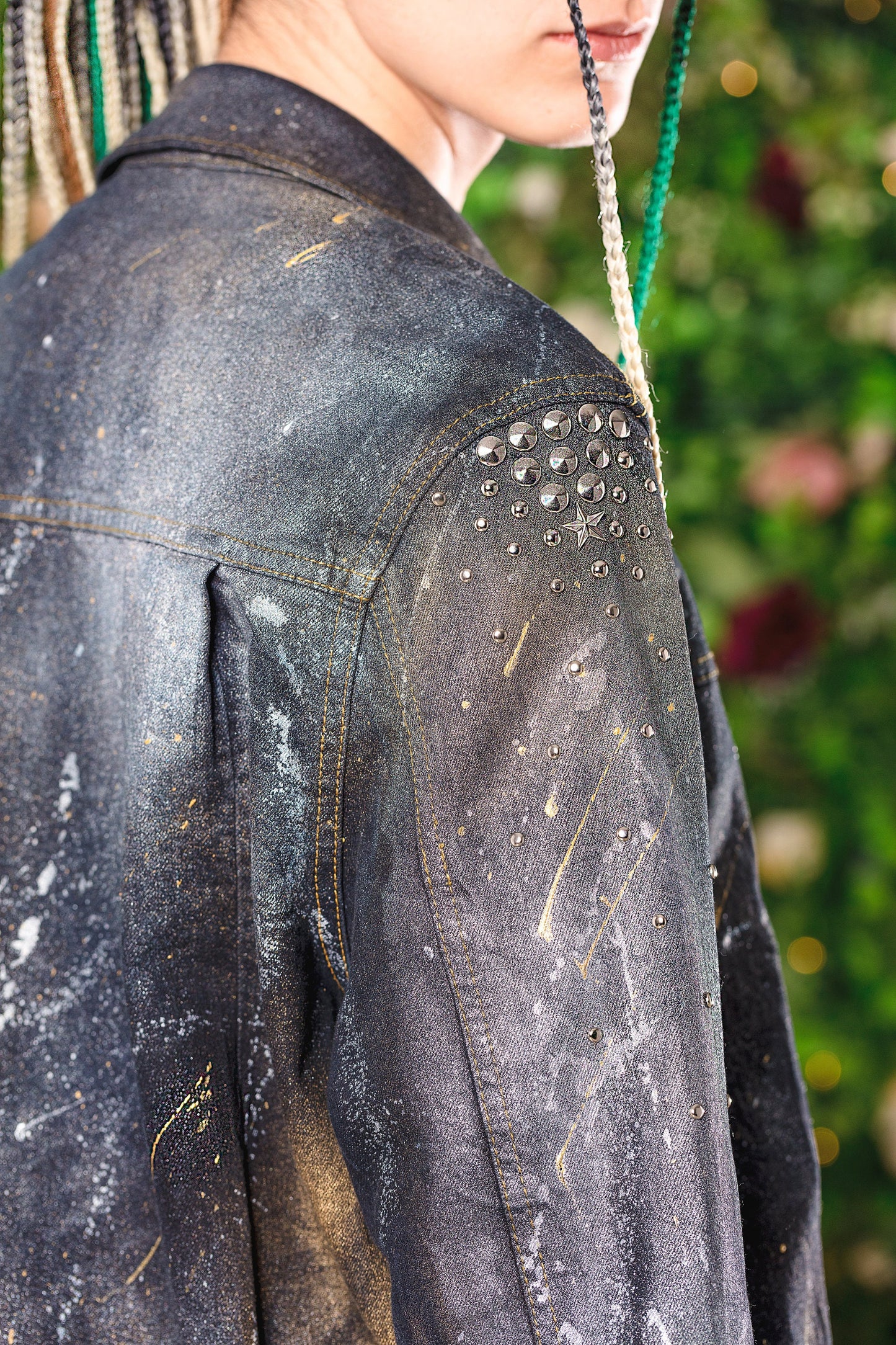 Dark space studded hand painted jacket galaxy jacket | custom denim jacket painted denim jacket | sustainable clothing size M