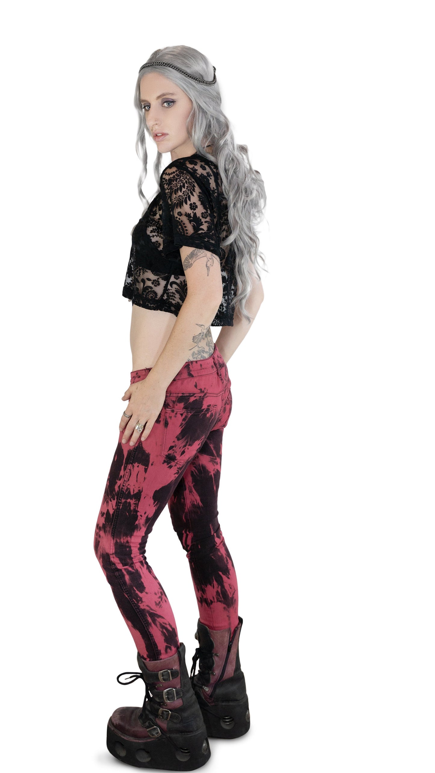 Blood red jeans tie dye jeans punk jeans | rocker jeans skinny jeans y2k jeans tie dye pants | recycled clothing sustainable clothing