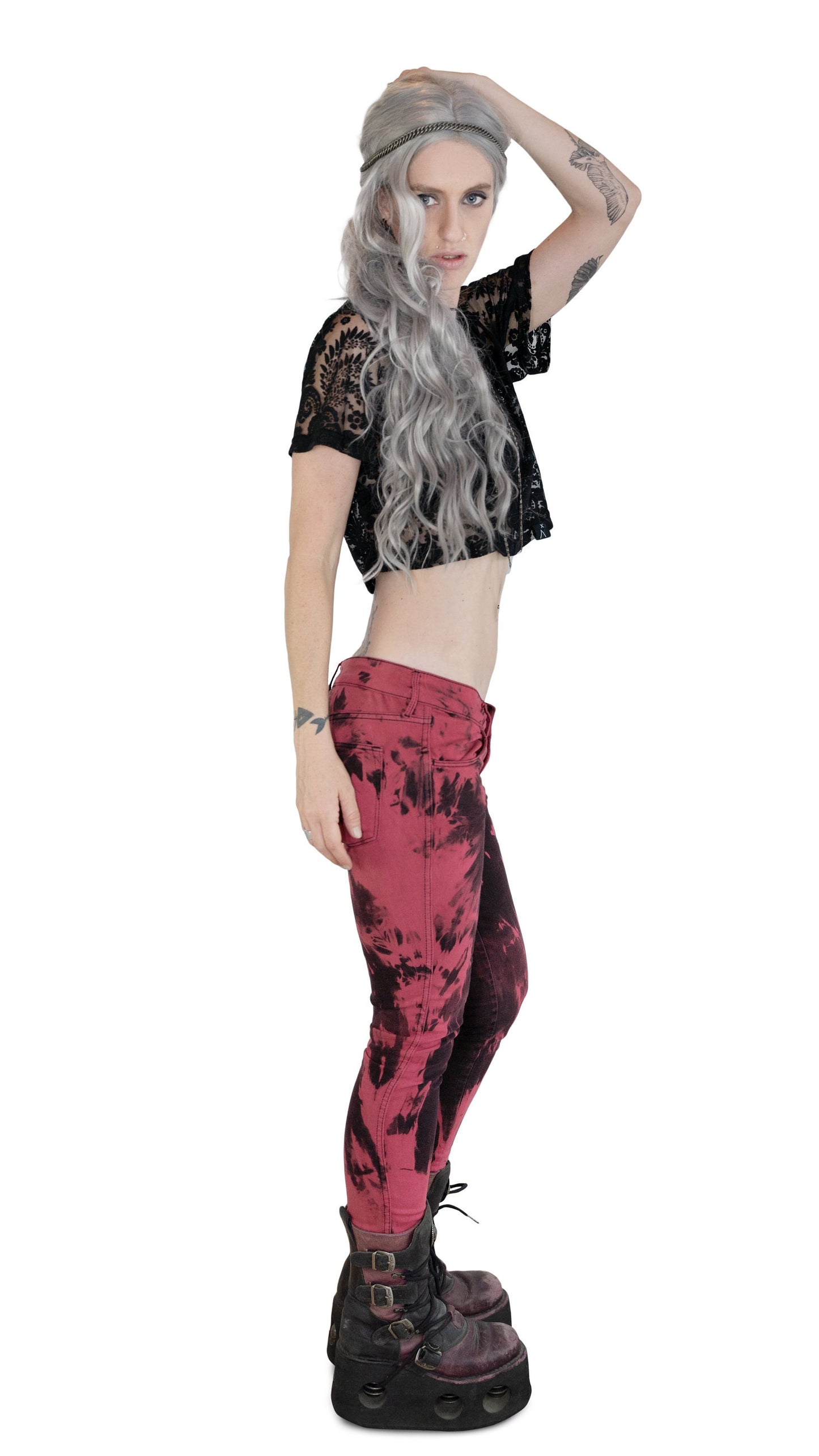 Blood red jeans tie dye jeans punk jeans | rocker jeans skinny jeans y2k jeans tie dye pants | recycled clothing sustainable clothing