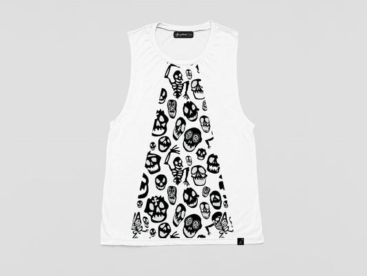 skull horror print goth tank top womens muscle tank | skull print biker shirt | skeleton print skeleton tshirt