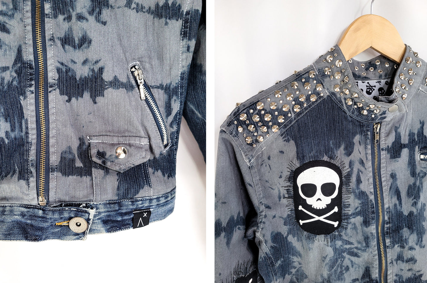 studded denim jacket battle jacket motorcycle jacket unique jacket embellished denim jacket | biker jacket custom jean jacket size M