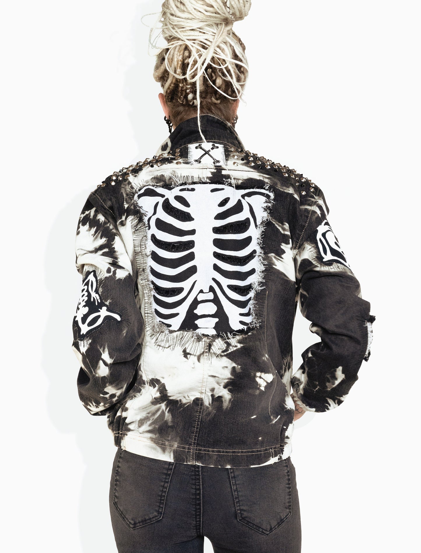 Skeleton jacket battle jacket goth jacket punk jacket custom jean jacket |unique jacket distressed jacket denim jacket jean jacket size M