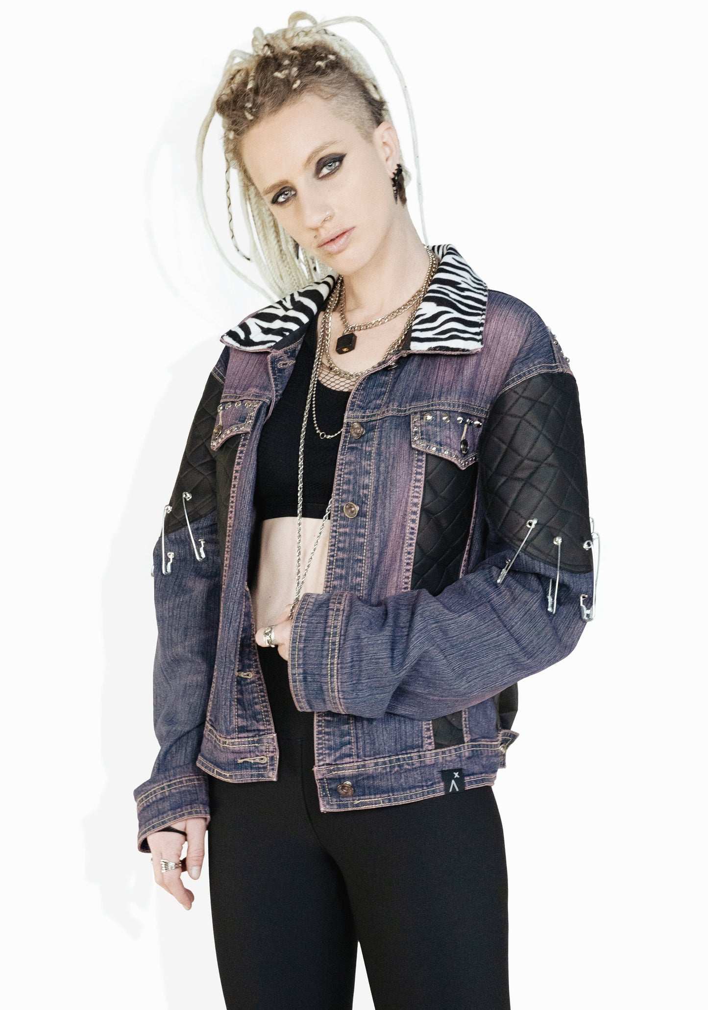 custom jean jacket skeleton jacket battle jacket goth jacket punk jacket | oversized jacket leather jacket | studded denim jacket | size XL