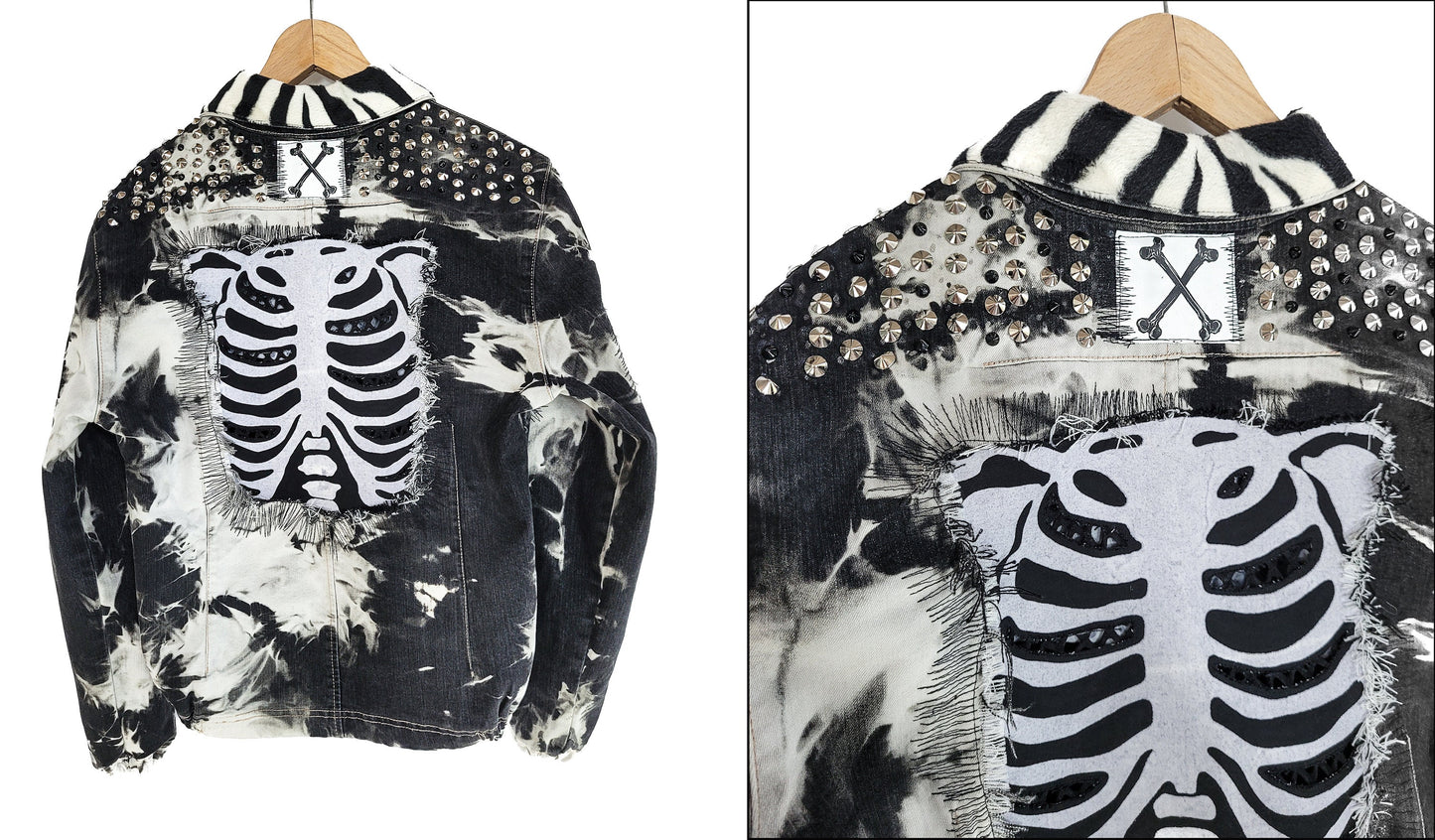 Skeleton jacket battle jacket goth jacket punk jacket custom jean jacket |unique jacket distressed jacket denim jacket jean jacket size M