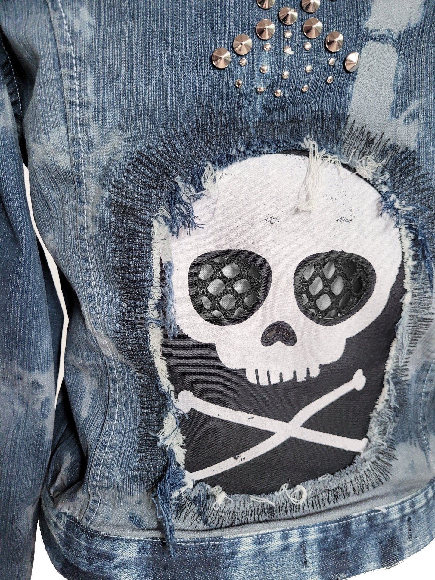 studded denim jacket battle jacket motorcycle jacket unique jacket embellished denim jacket | biker jacket custom jean jacket size M