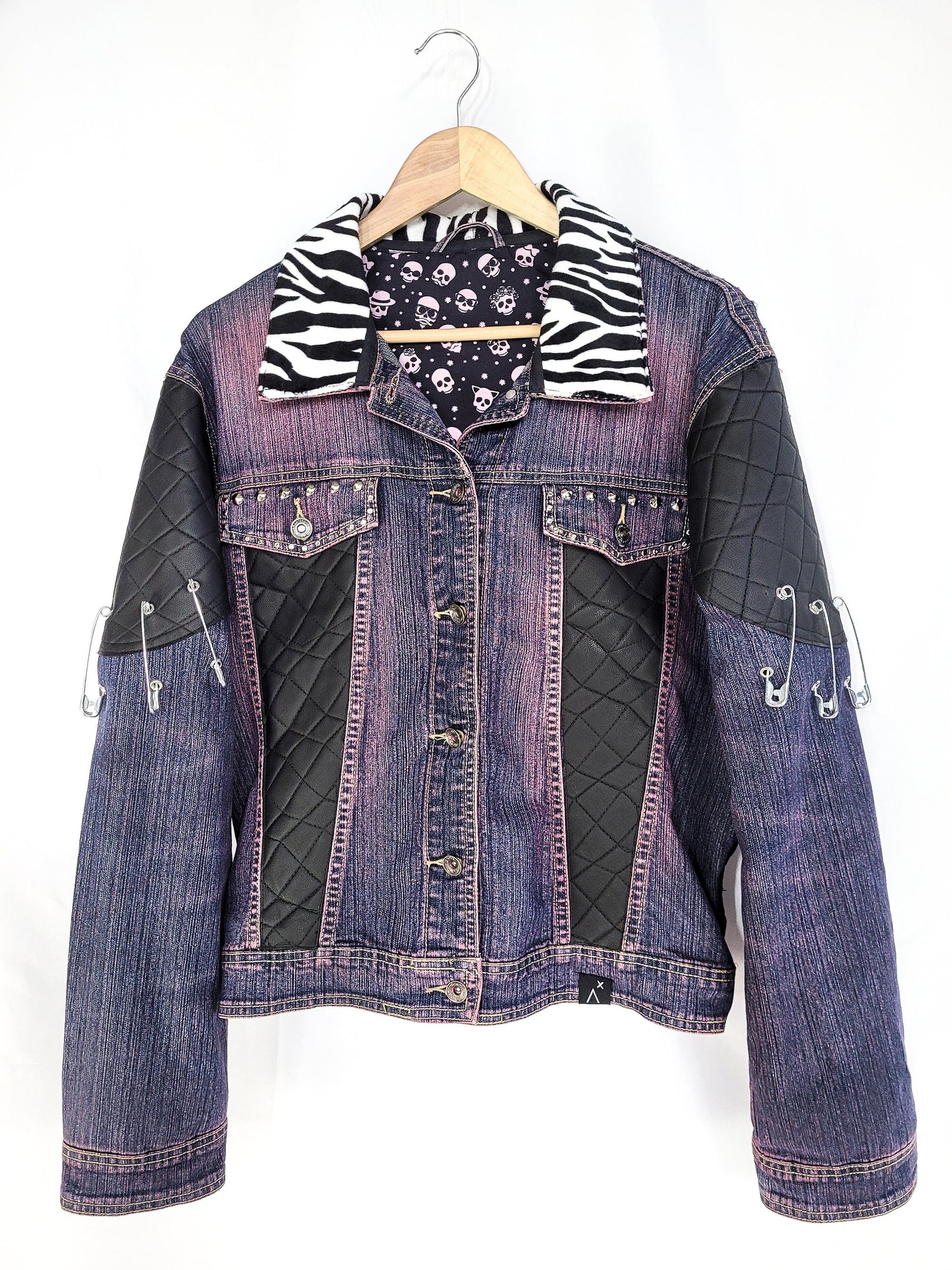 custom jean jacket skeleton jacket battle jacket goth jacket punk jacket | oversized jacket leather jacket | studded denim jacket | size XL