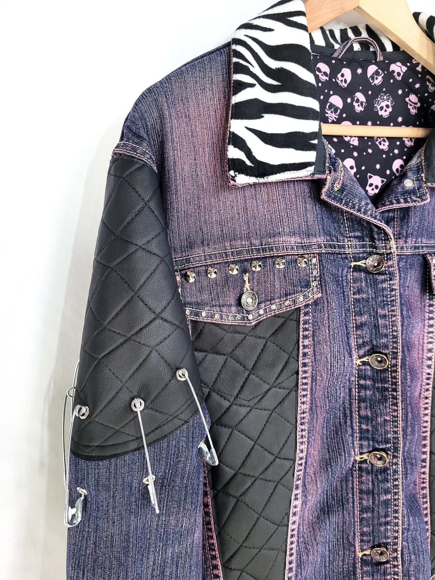 custom jean jacket skeleton jacket battle jacket goth jacket punk jacket | oversized jacket leather jacket | studded denim jacket | size XL