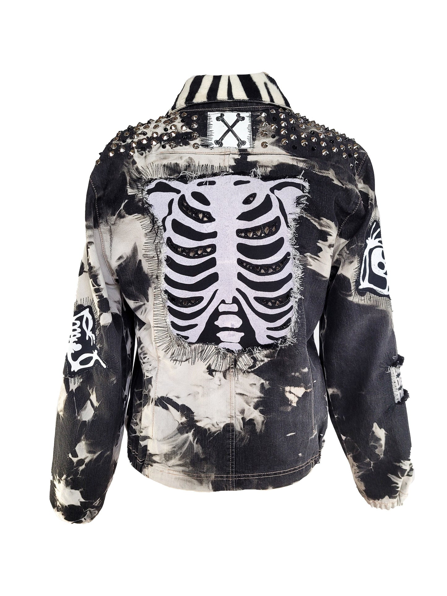 Skeleton jacket battle jacket goth jacket punk jacket custom jean jacket |unique jacket distressed jacket denim jacket jean jacket size M