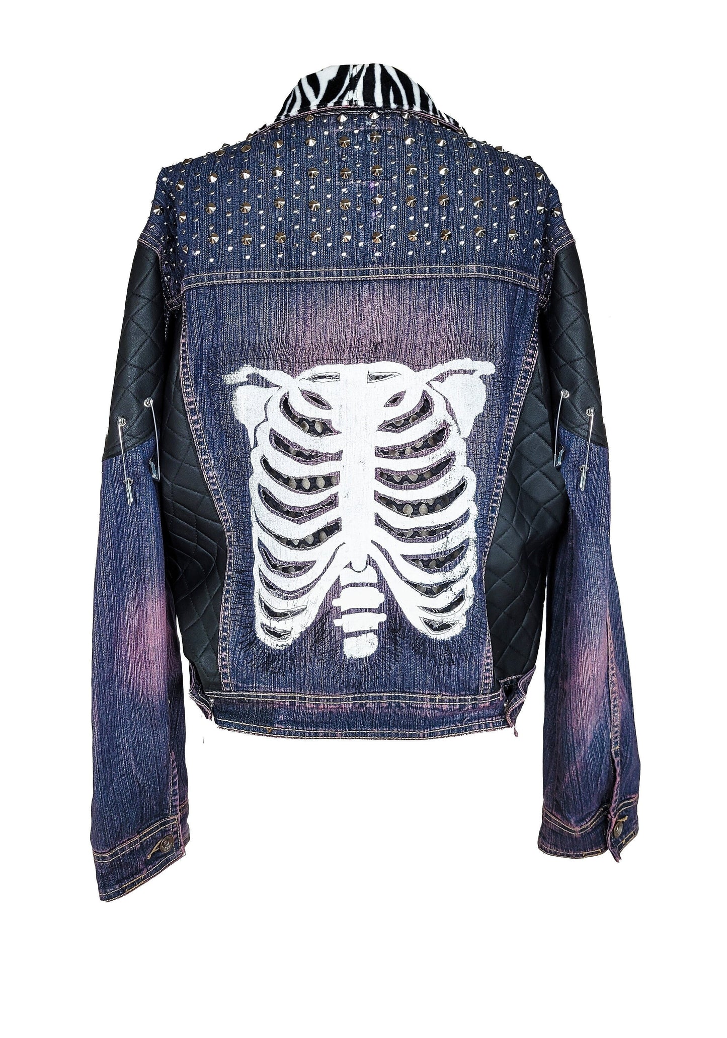 custom jean jacket skeleton jacket battle jacket goth jacket punk jacket | oversized jacket leather jacket | studded denim jacket | size XL