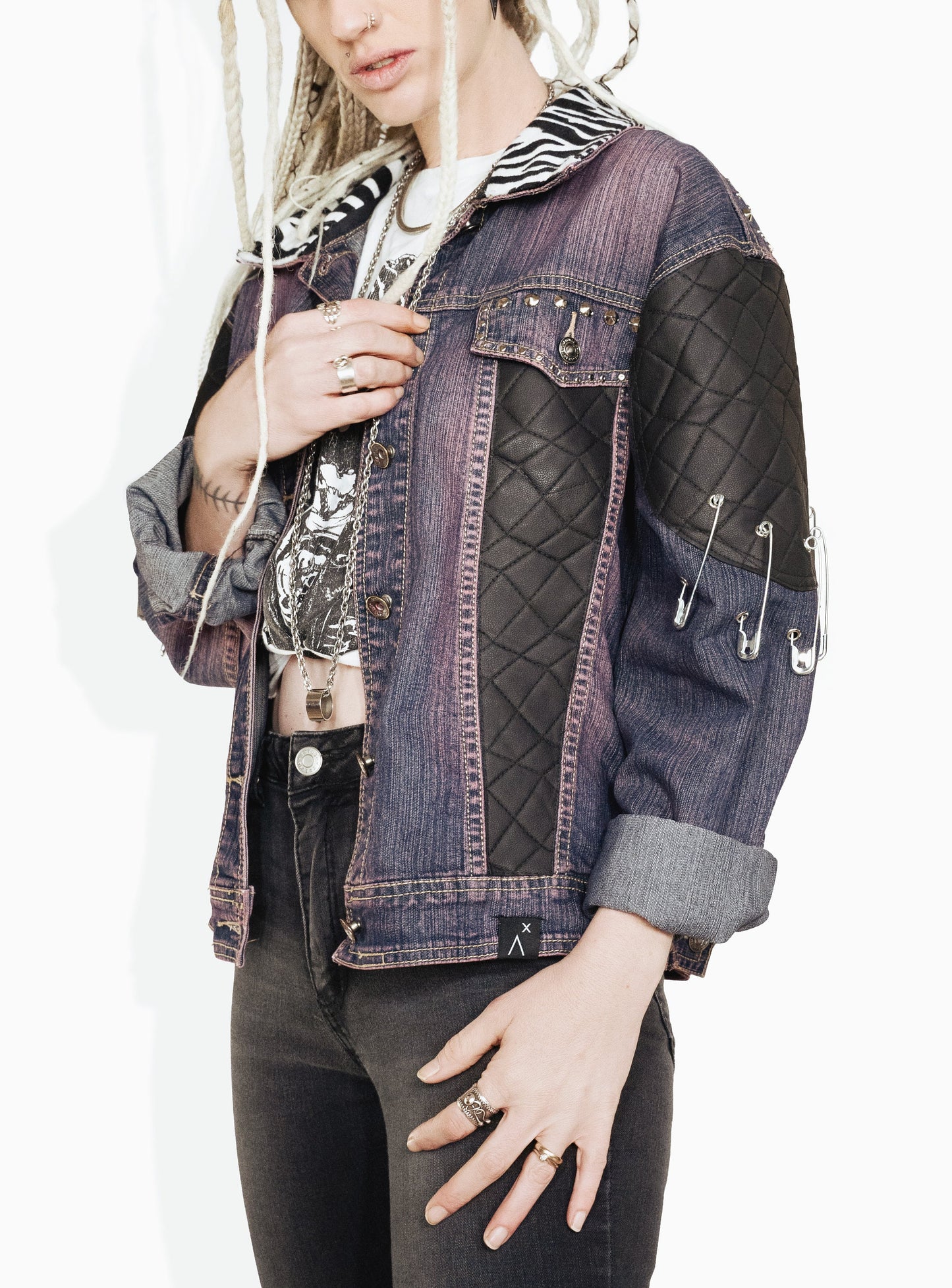 custom jean jacket skeleton jacket battle jacket goth jacket punk jacket | oversized jacket leather jacket | studded denim jacket | size XL