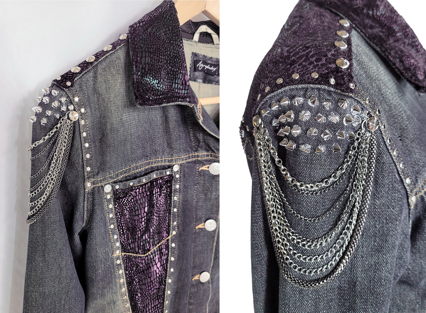 Sugar skull goth jacket custom jean jacket | goth jacket punk jacket rhinestone denim jacket studded denim jacket | unique jacket | Size S