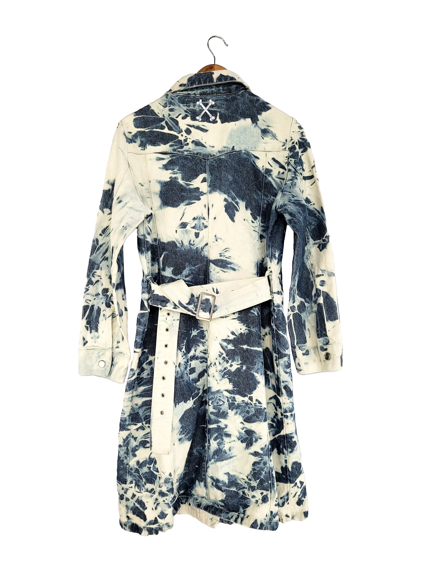Acid wash tie dye bleached jeans coat | bleached denim acid wash jeans festival coat | jeans jacket size XL