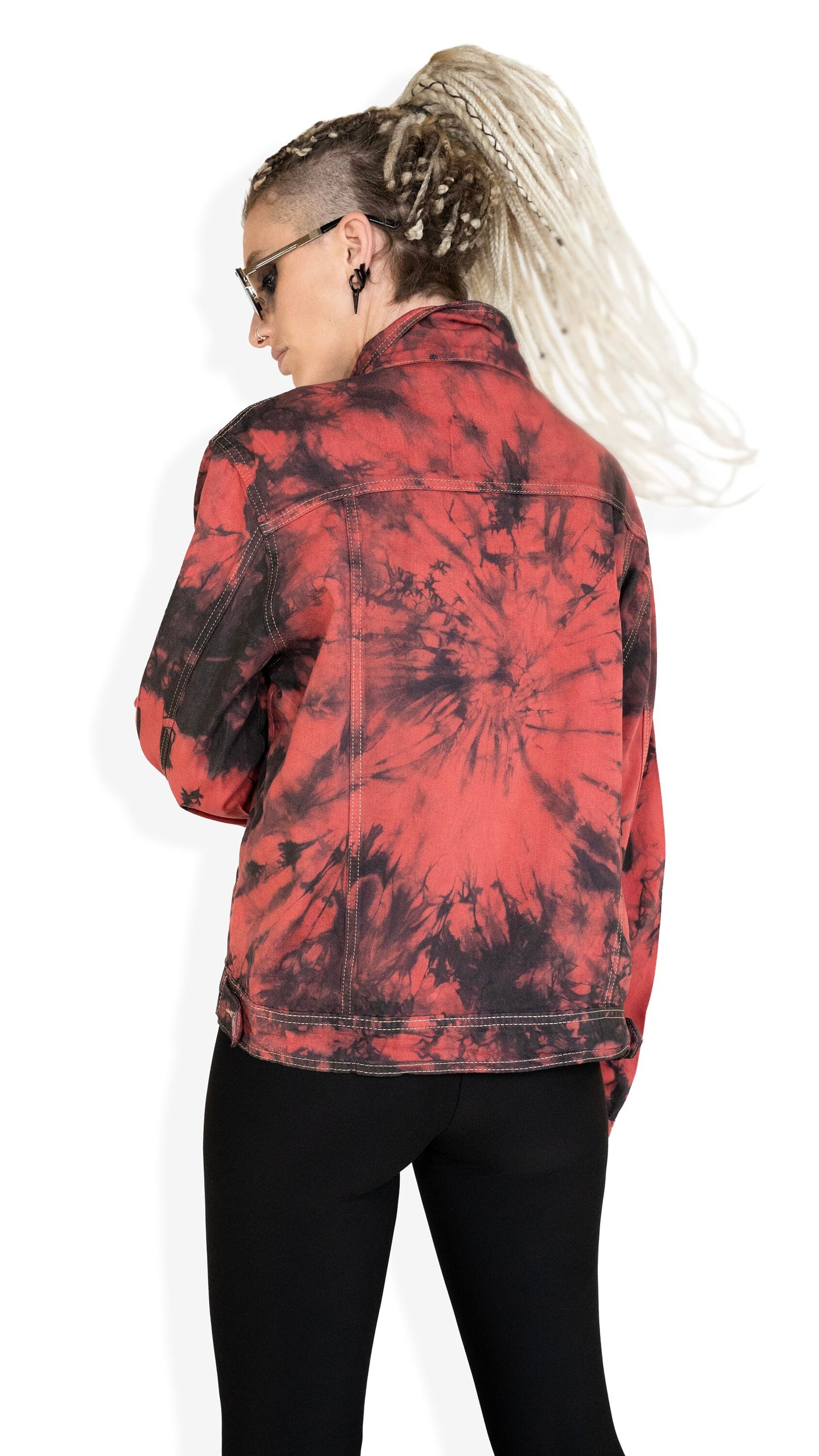 red tie dye jacket red denim jacket tie dye denim jacket red jeans jacket oversized jacket | y2k jacket upcycled jean jacket size XL