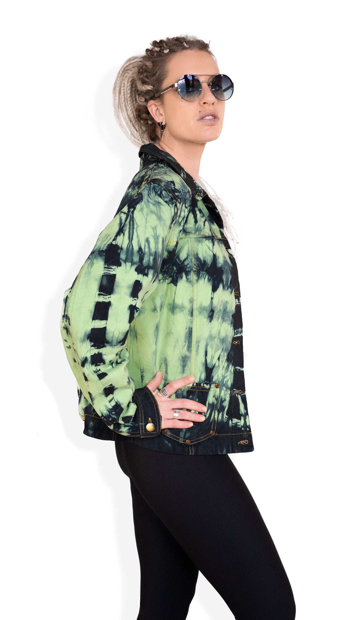tie dye neon green denim jacket oversized denim jacket | punk jacket | upcycled jean jacket size XL