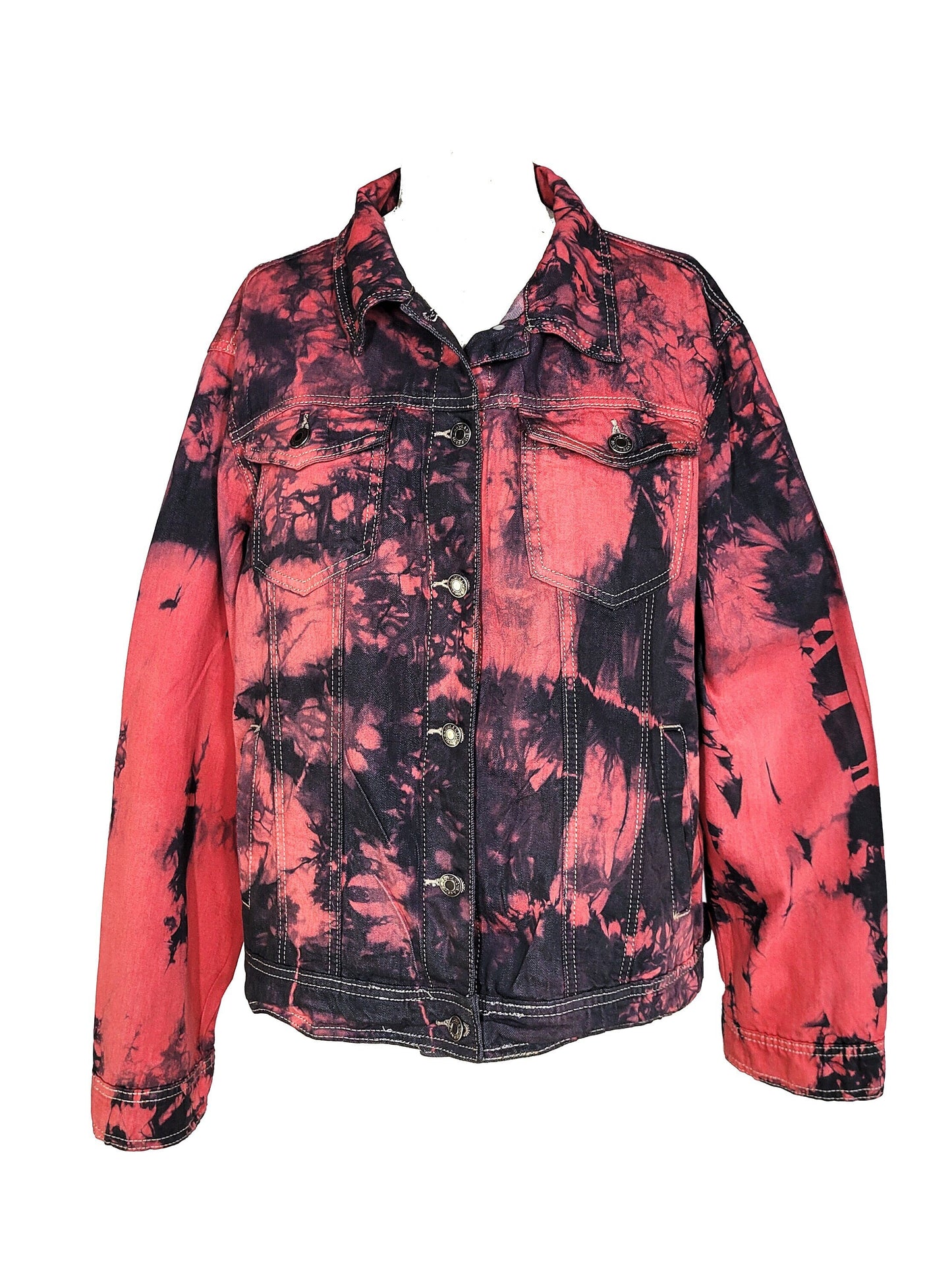red tie dye jacket red denim jacket tie dye denim jacket red jeans jacket oversized jacket | y2k jacket upcycled jean jacket size XL