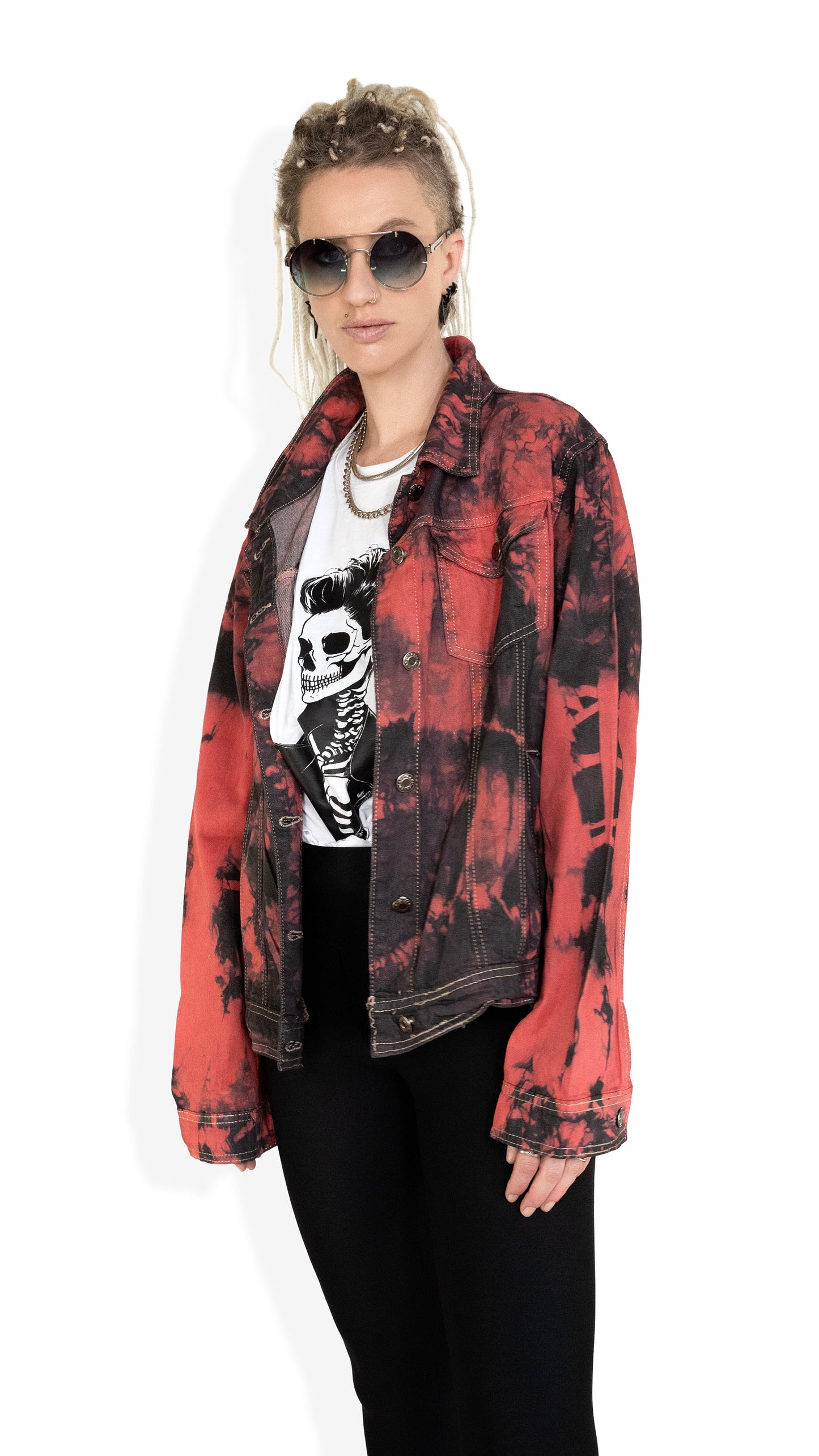 red tie dye jacket red denim jacket tie dye denim jacket red jeans jacket oversized jacket | y2k jacket upcycled jean jacket size XL