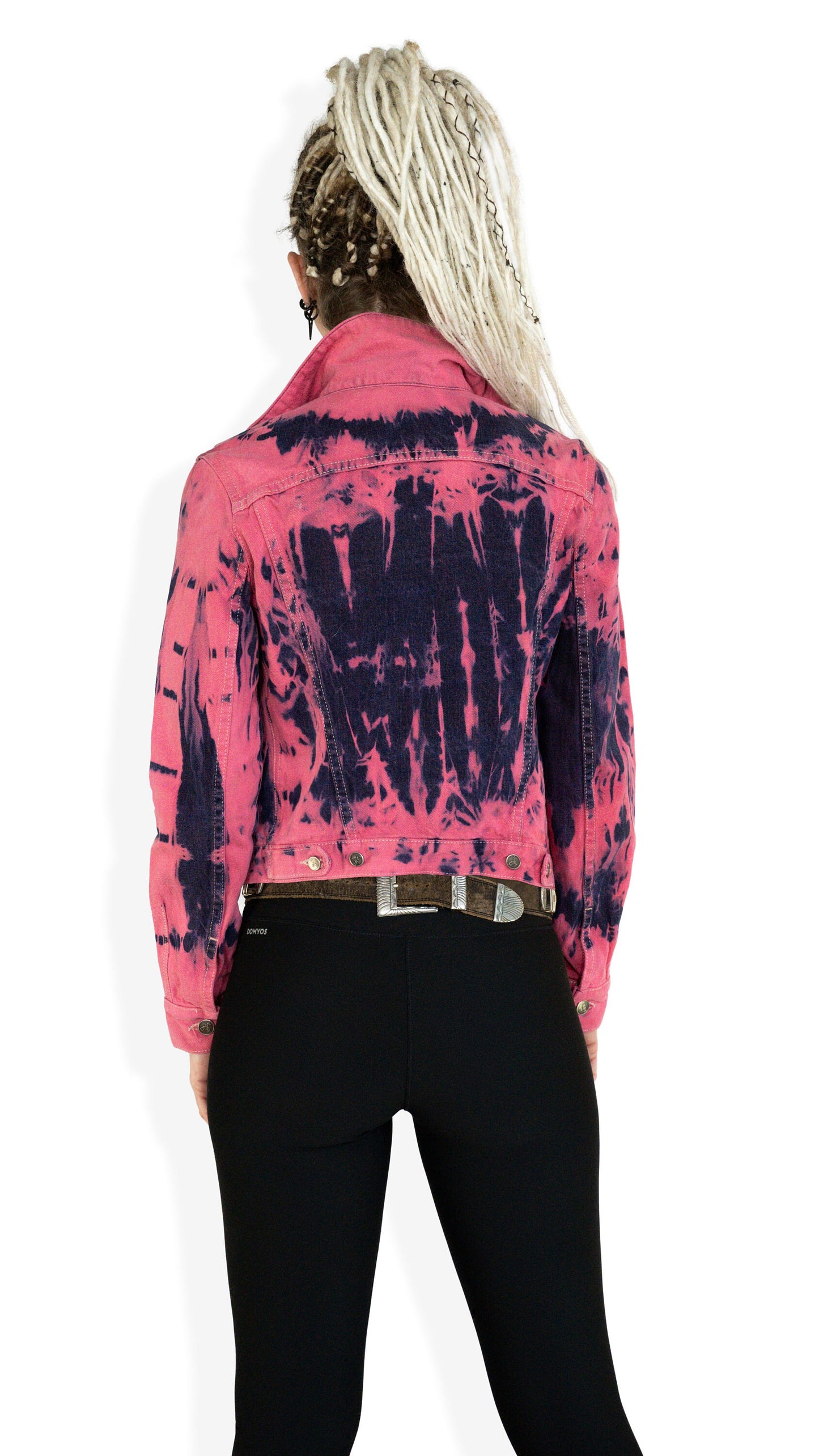 Pink denim jacket cropped jacket tie dye jean jacket upcycled jean jacket | 90s jean jacket tie dye jacket pink jeans jacket | Size M