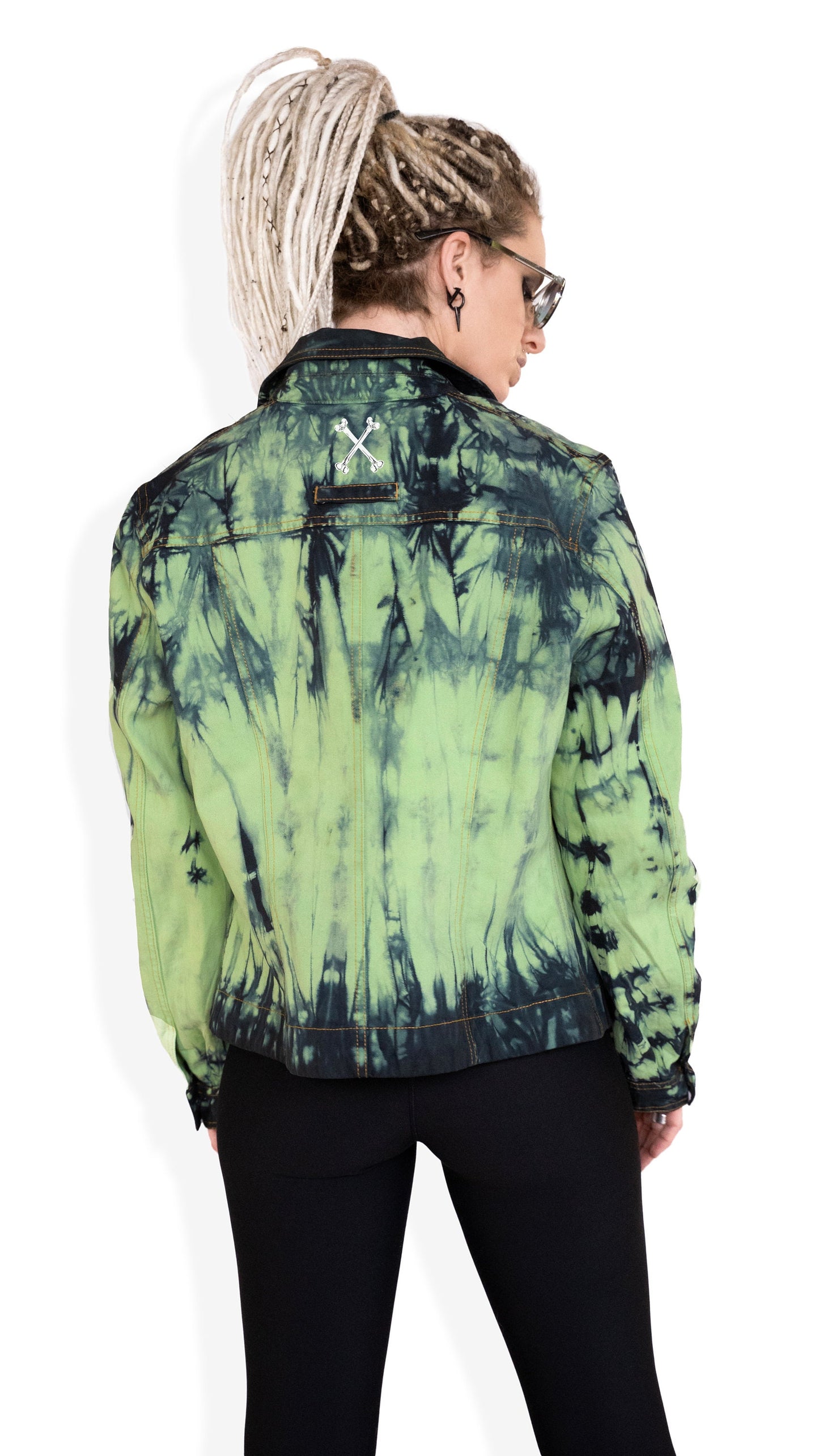 tie dye neon green denim jacket oversized denim jacket | punk jacket | upcycled jean jacket size XL