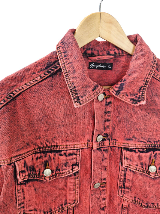 red tie dye jacket red denim jacket custom jean jacket red jeans jacket oversized jacket | upcycled jean jacket size XL