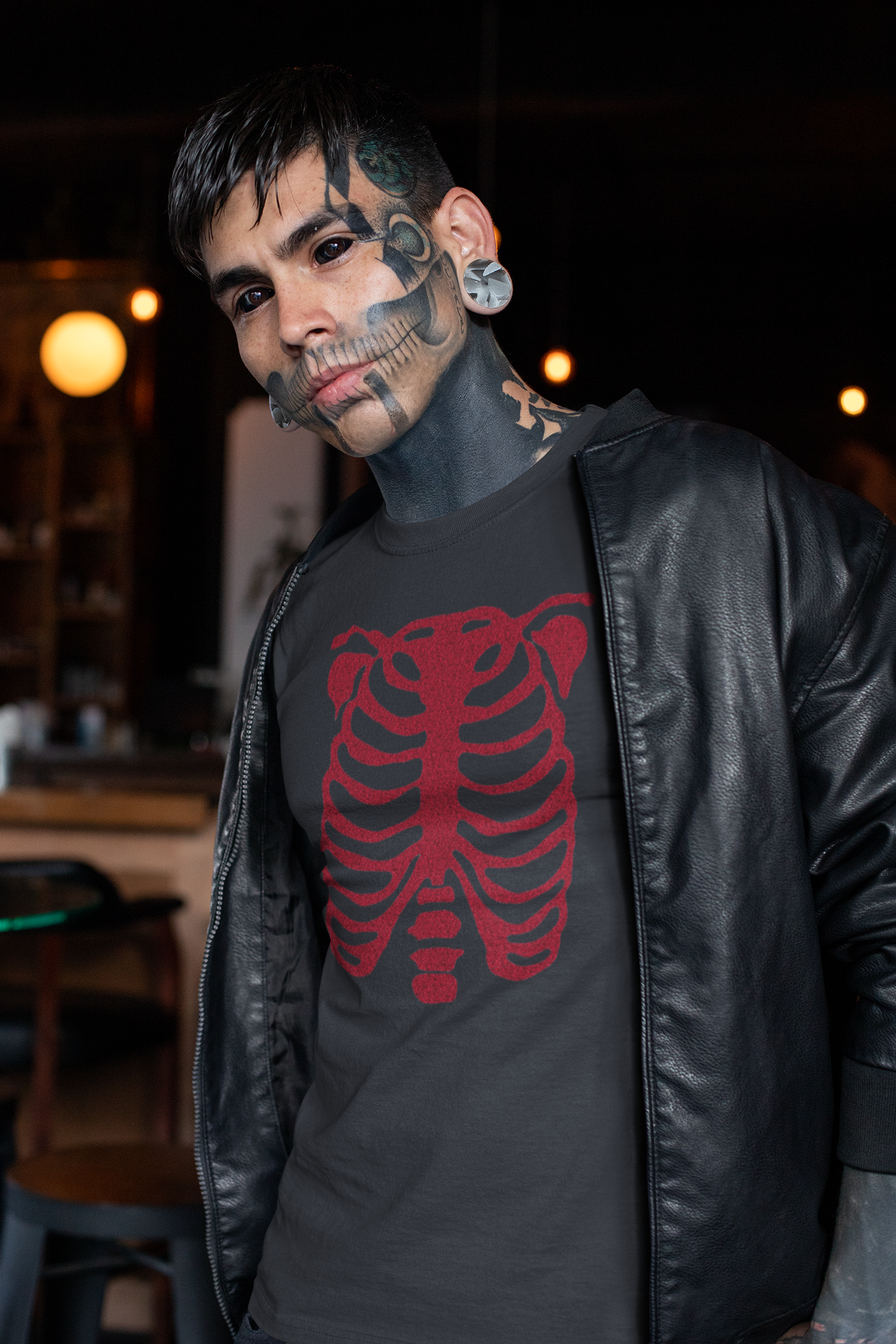 Black Glitter skeleton ribcage print unisex t shirt