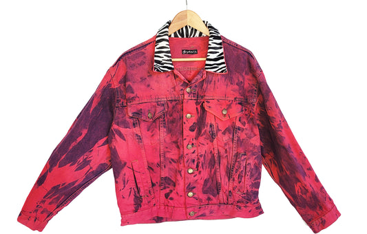 Red tie dye zebra collar oversize denim jacket | Unisex size XL