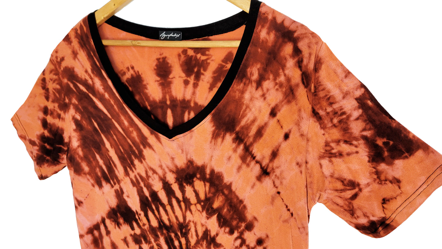 Bleach tie dye V neck fitted t shirt