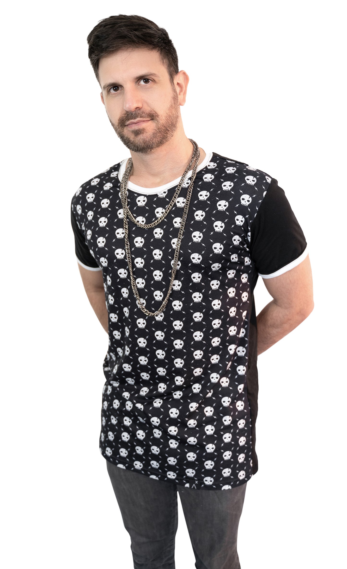 Argyle skull print 2 toned T shirt | Unisex