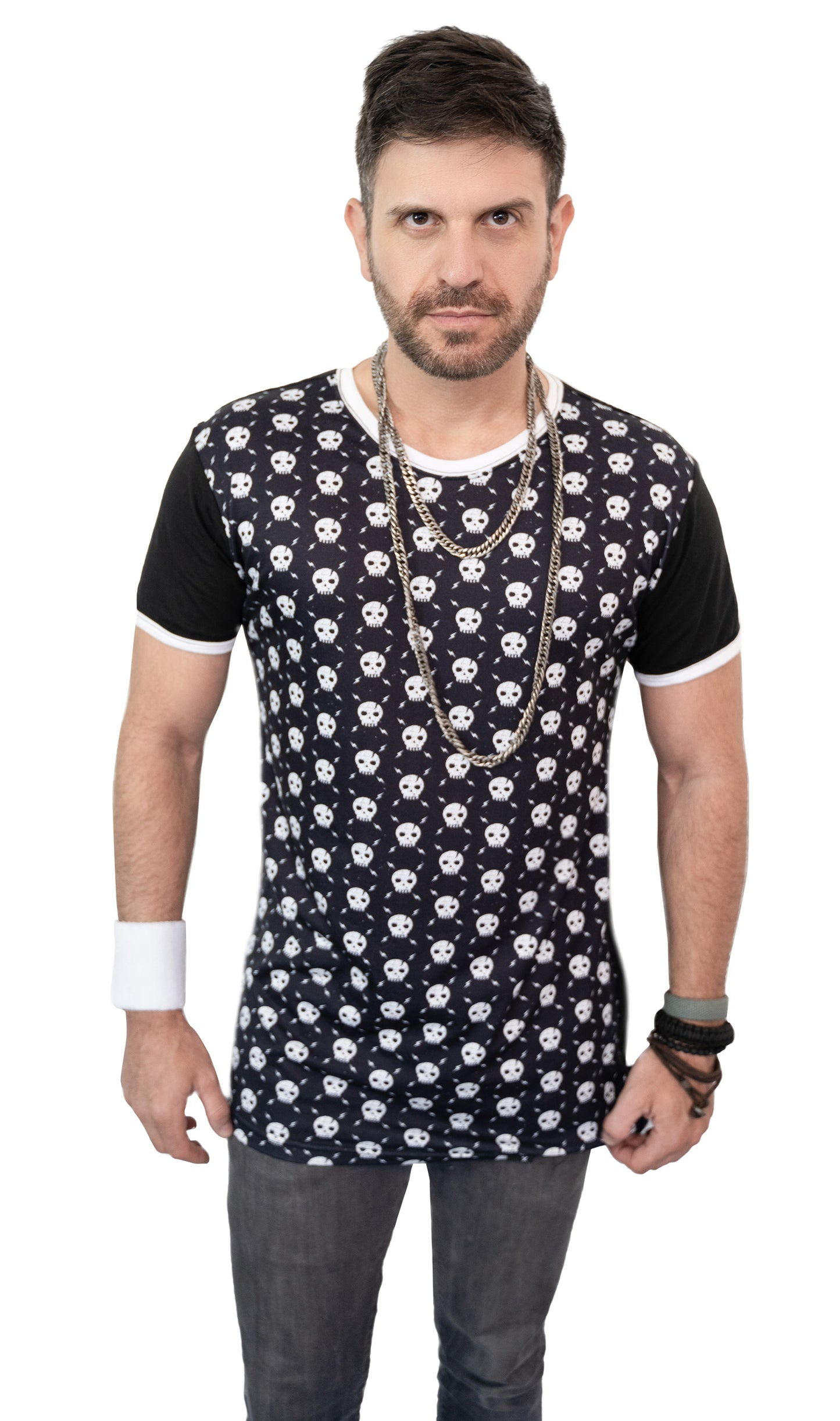 Argyle skull print 2 toned T shirt | Unisex