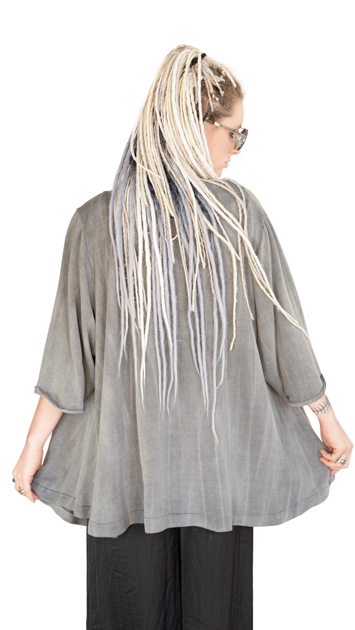 Distressed faded gray lightweight kimono cardigan