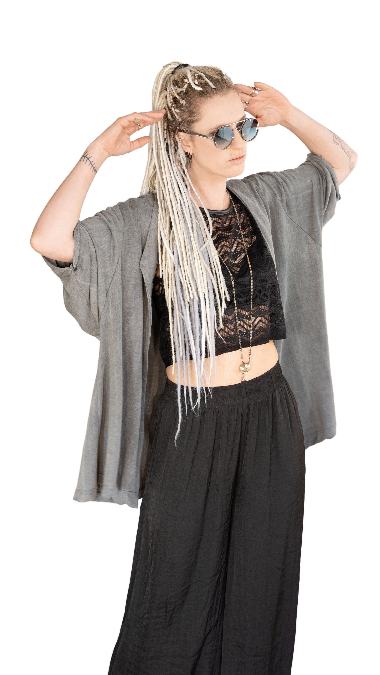 Distressed faded gray lightweight kimono cardigan