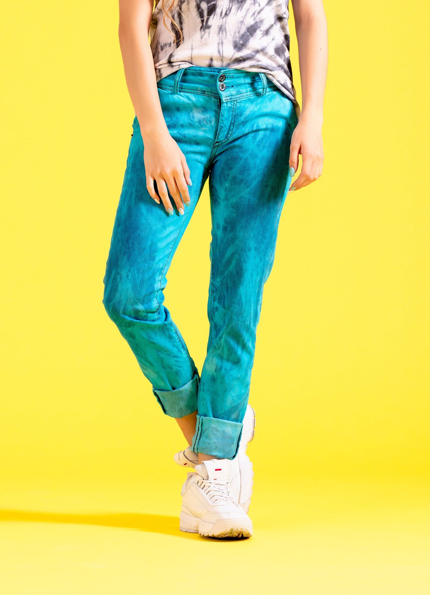 Turquoise acid wash tie dye skinny jeans | Unisex Size S