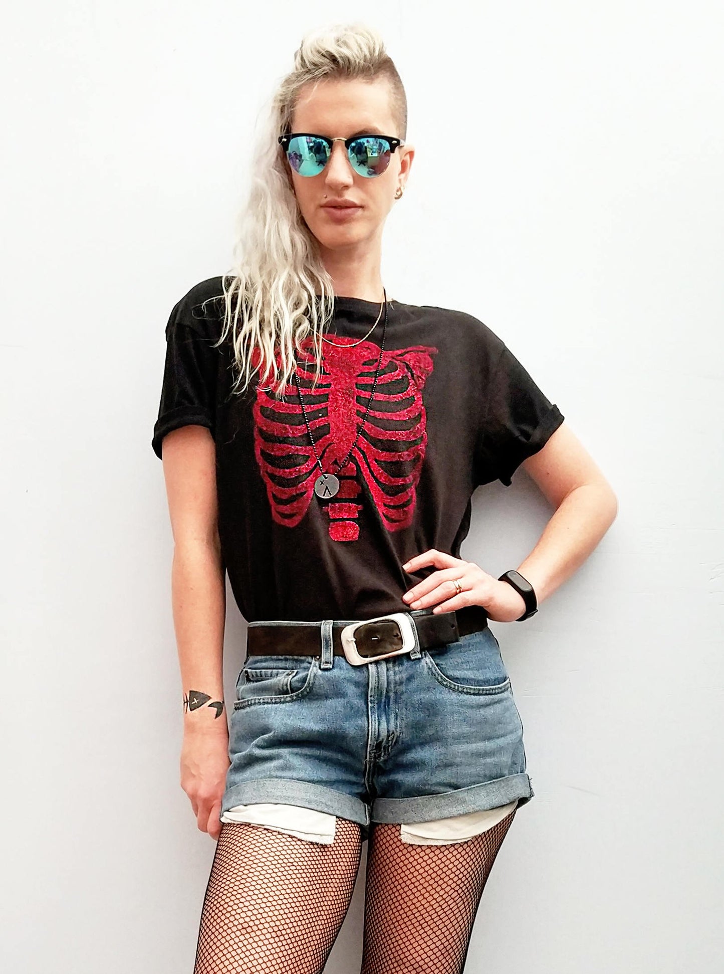 Glitter skeleton ribcage print T shirt | Unisex Black