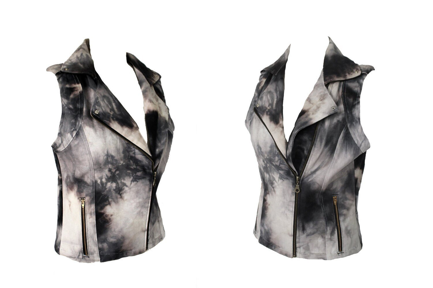 Black smoke tie dye denim biker vest | Unisex