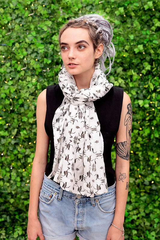 Anatomical Bird Skeleton tribal print large cotton silk scarf