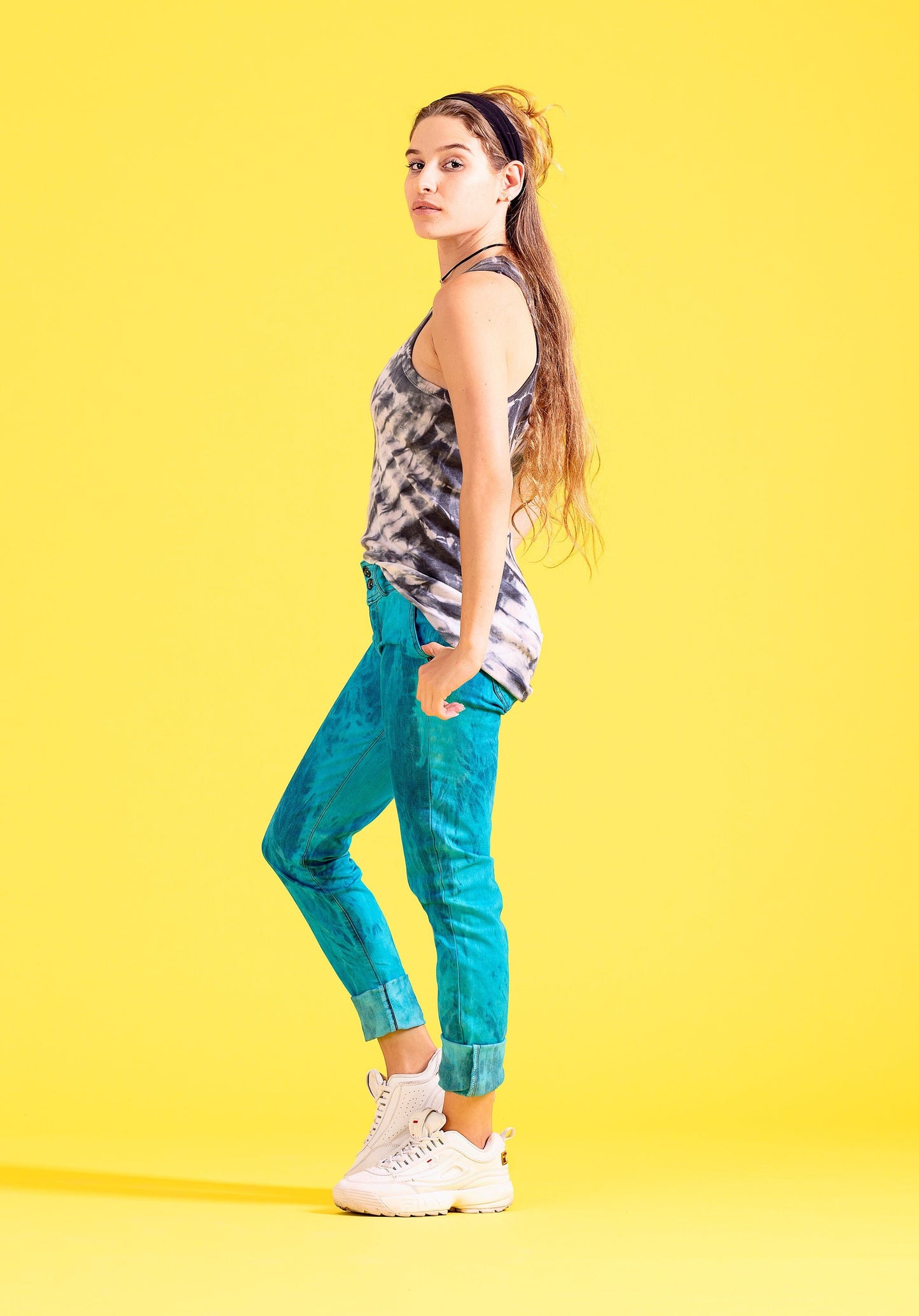 Turquoise acid wash tie dye skinny jeans | Unisex Size S