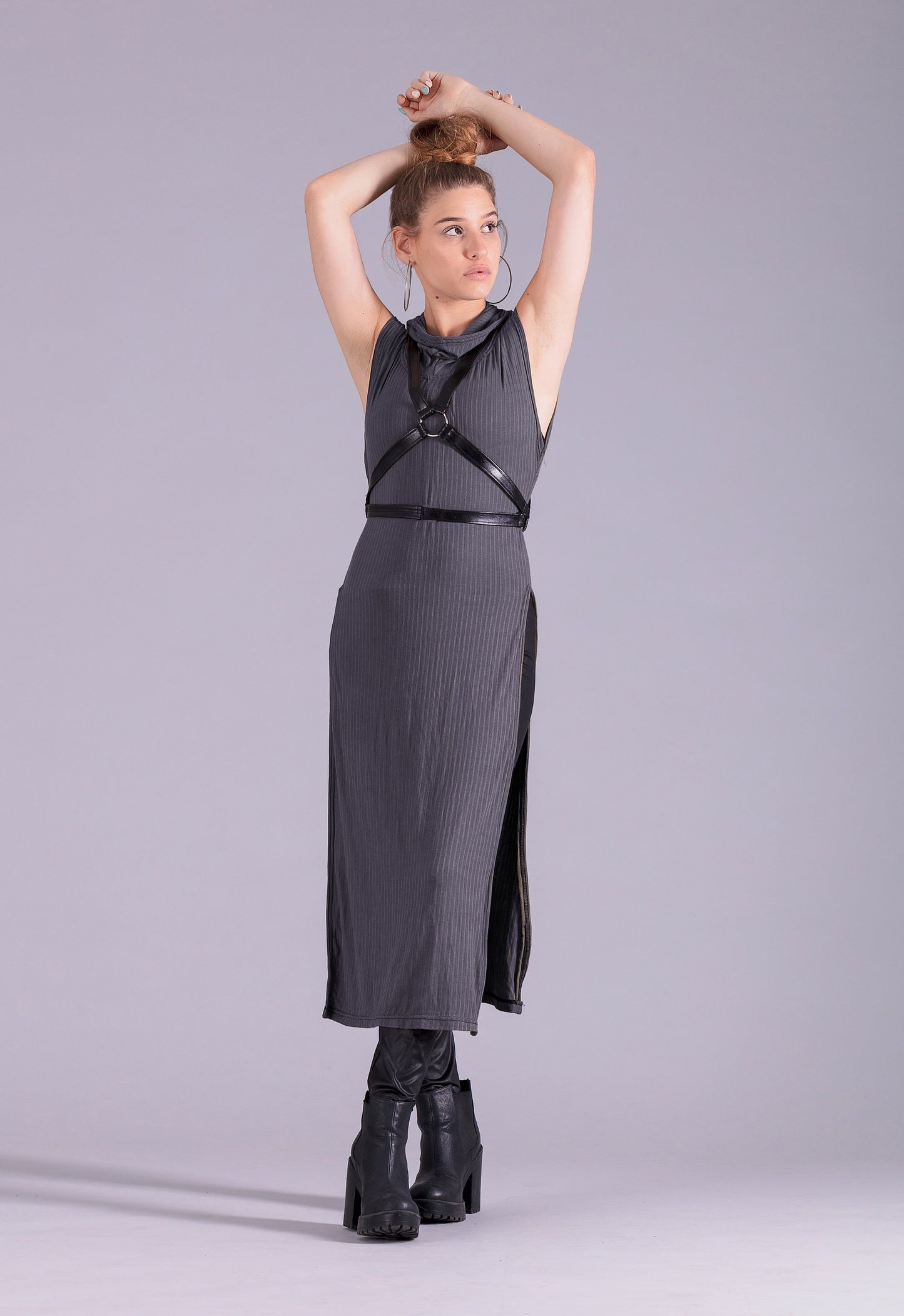Warrior post apocalyptic hooded tunic dress | Charcoal Gray
