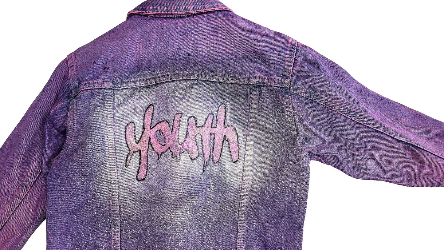 Youth graffiti & glitter hand painted denim jacket | Size S