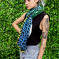 Green blue and yellow gradient leopard print cotton silk blend scarf