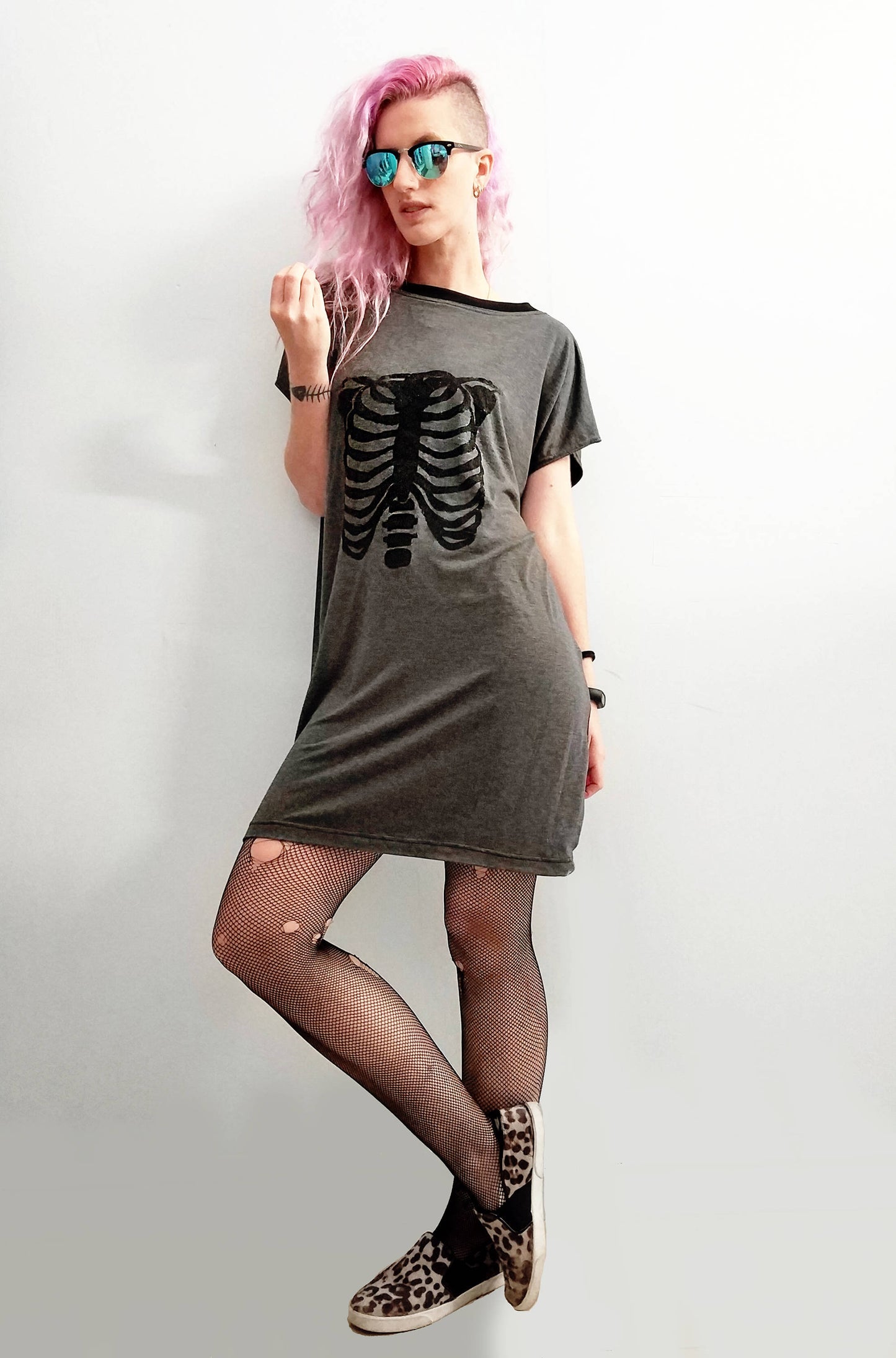 Rib cage print tunic tshirt dress | glitter special edition