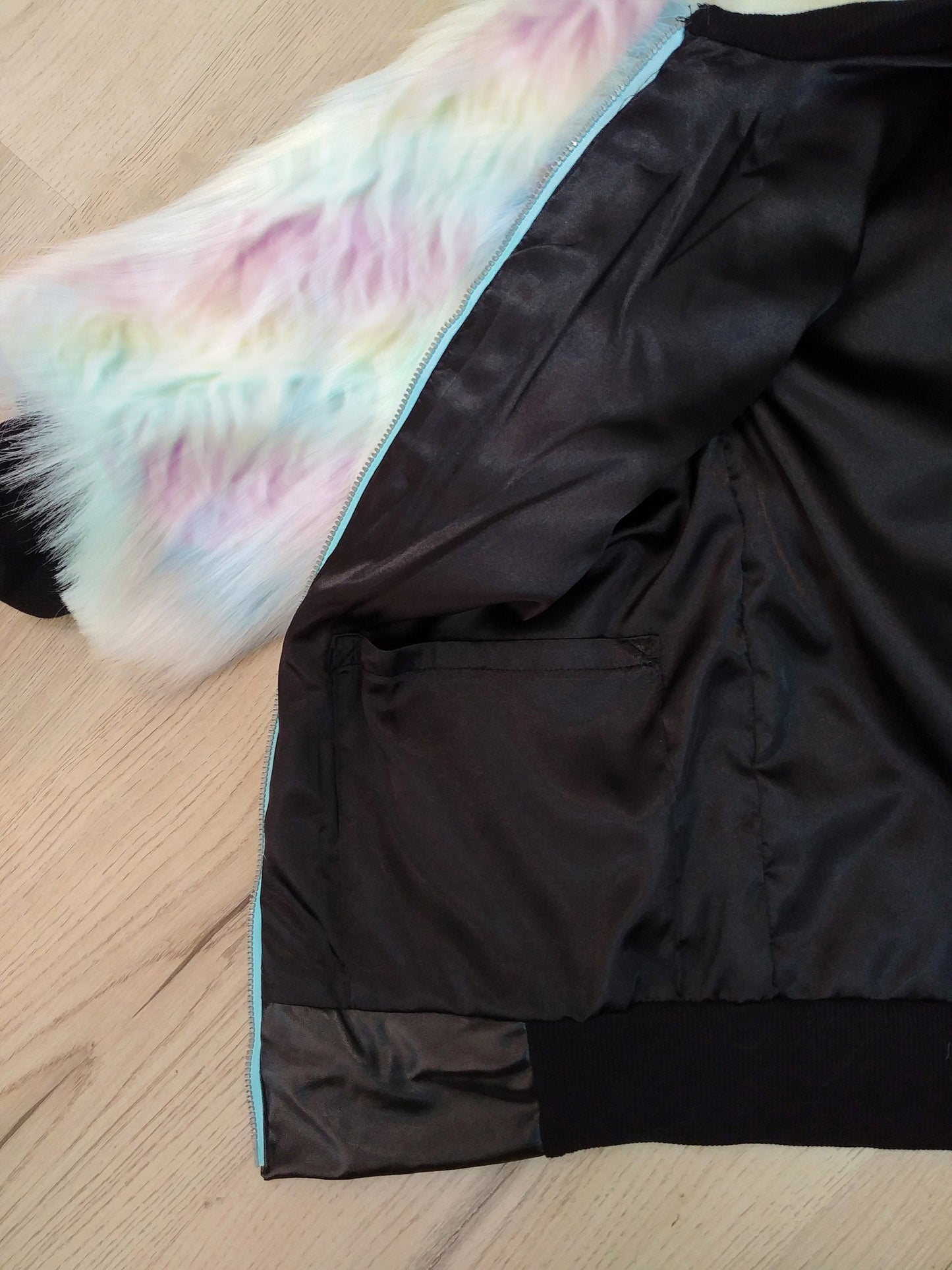 unicorn rainbow stripe vegan faux fur Bomber Jacket